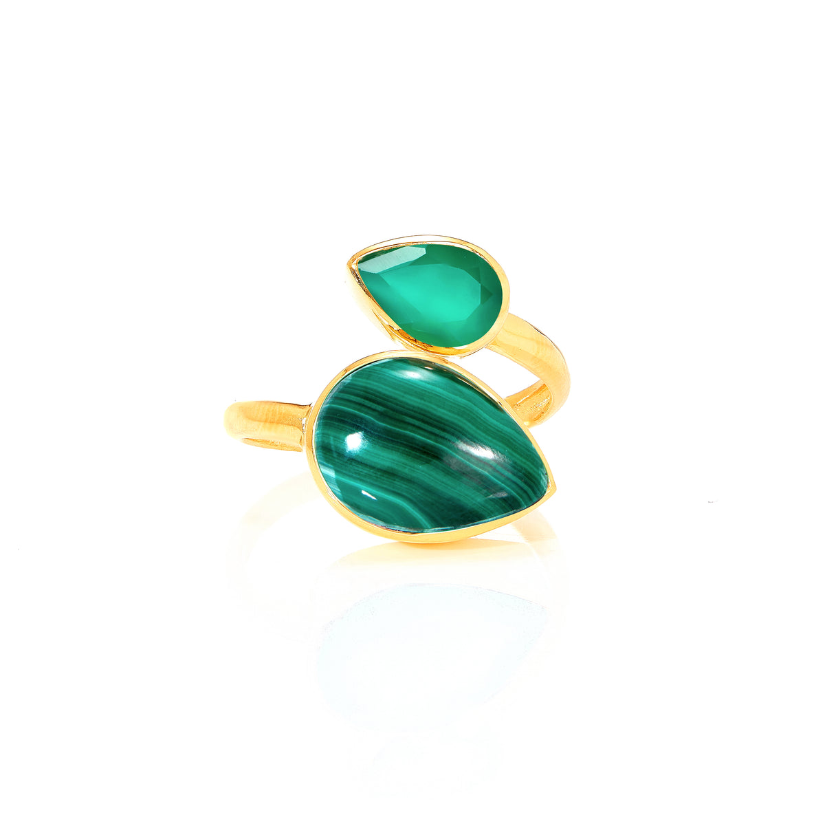 Twist Ring in Malachite & Green Onyx in Malachite, gold plated, handcrafted gemstone rings Singapore