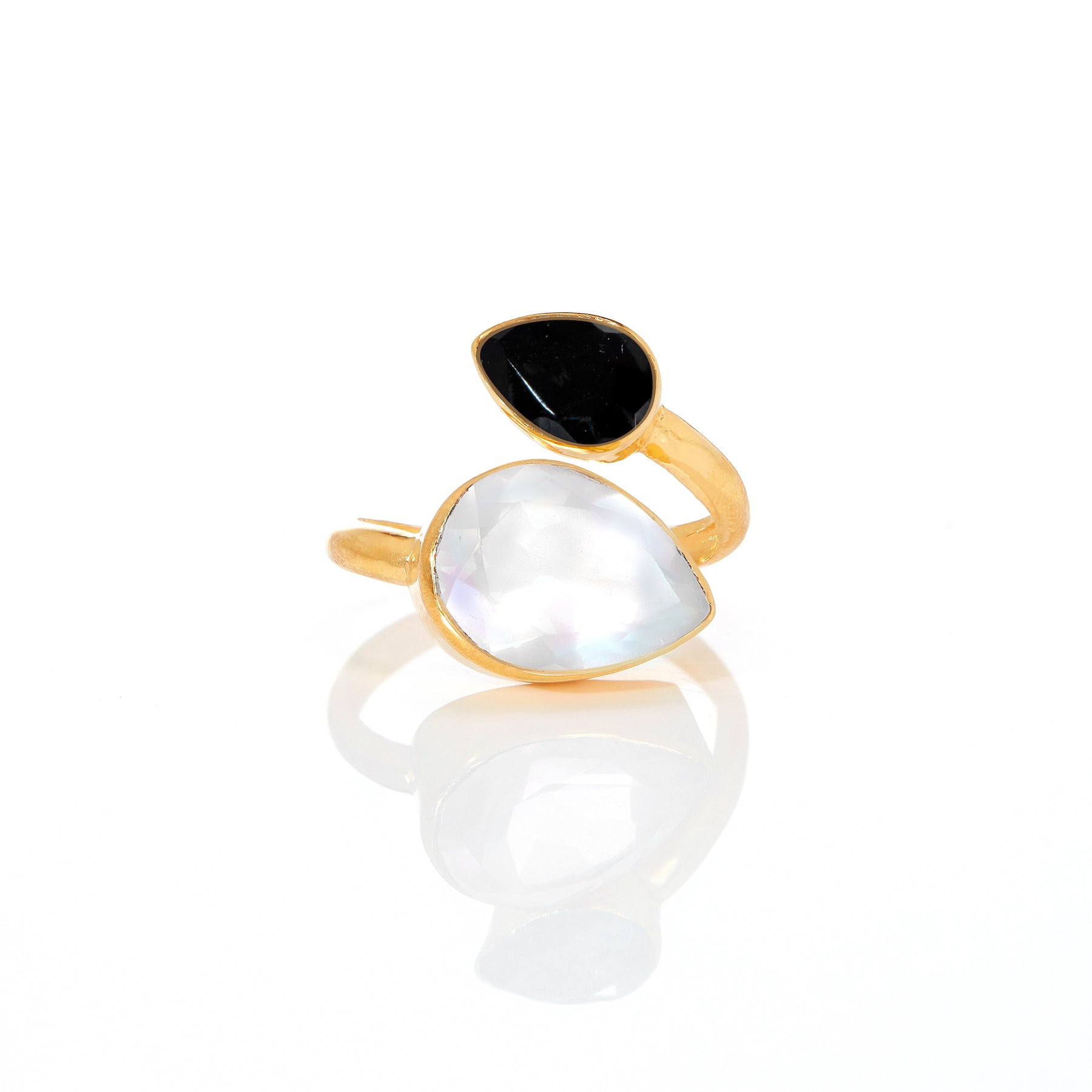 Twist Ring in Moonstone & Black Onyx in Black Onyx, gold plated, handcrafted gemstone rings Singapore