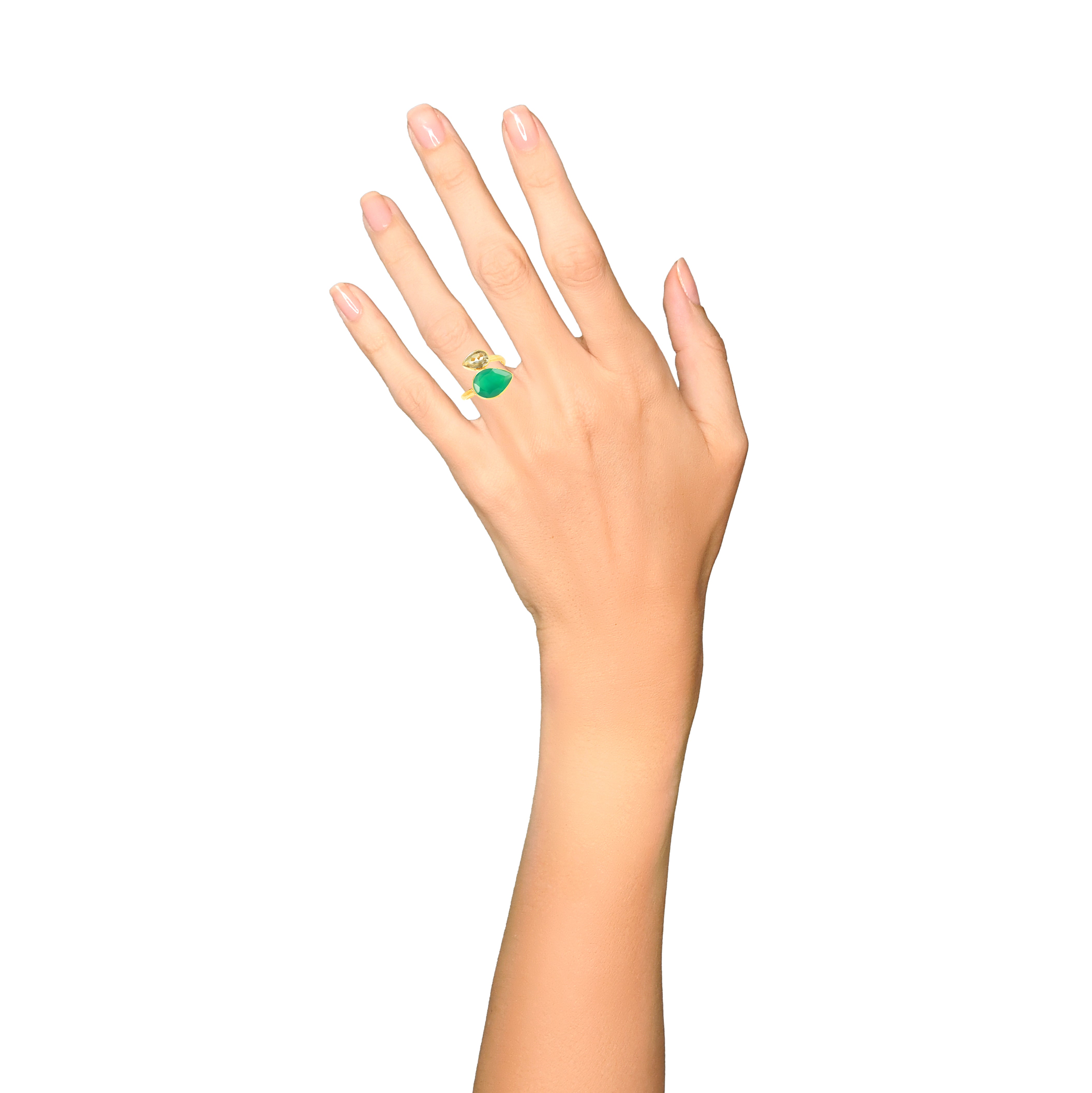 Twist Ring in Green Onyx & Prasiolite in Green Onyx, gold plated, handcrafted gemstone rings Singapore