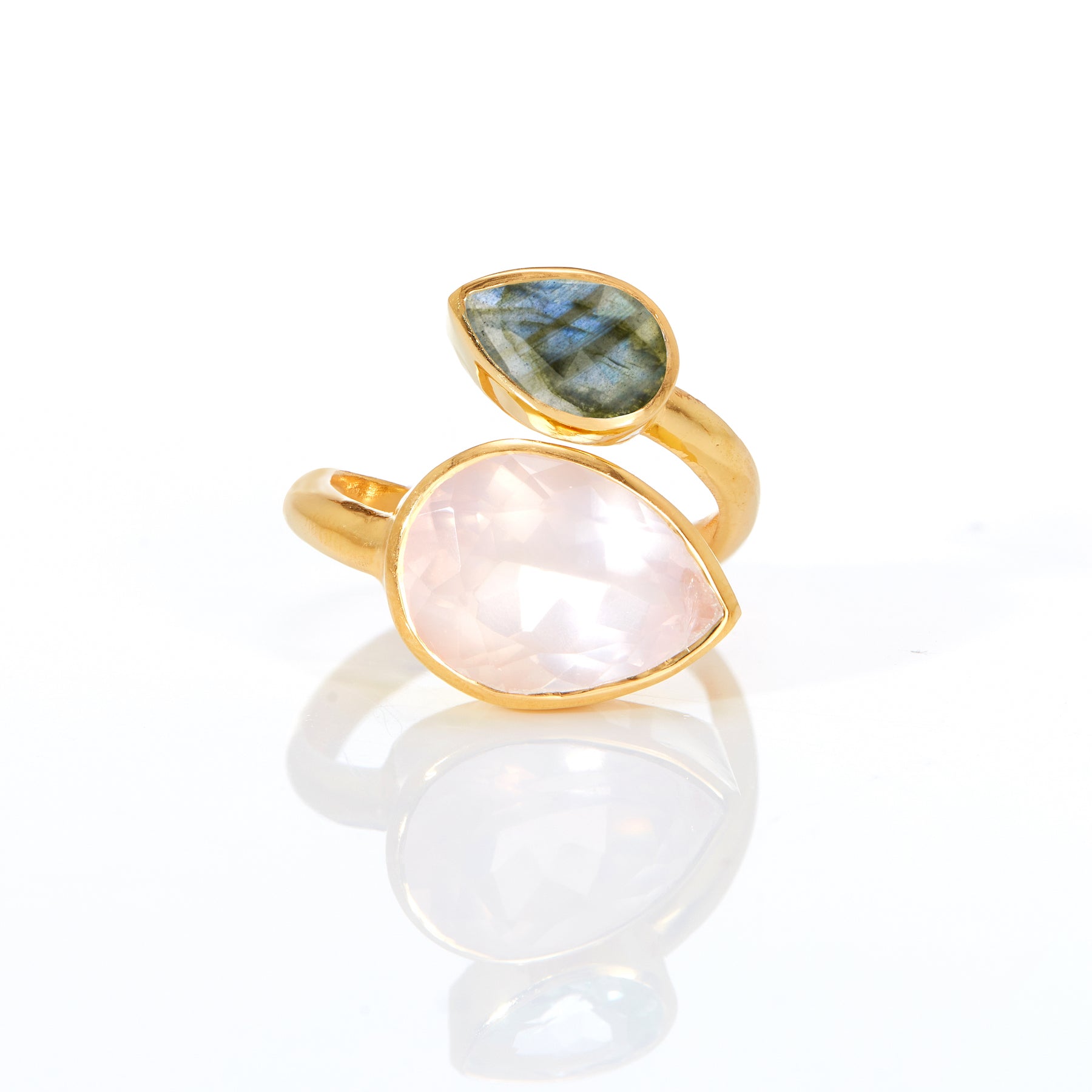 Twist Ring in Rose Quartz & Labradorite
