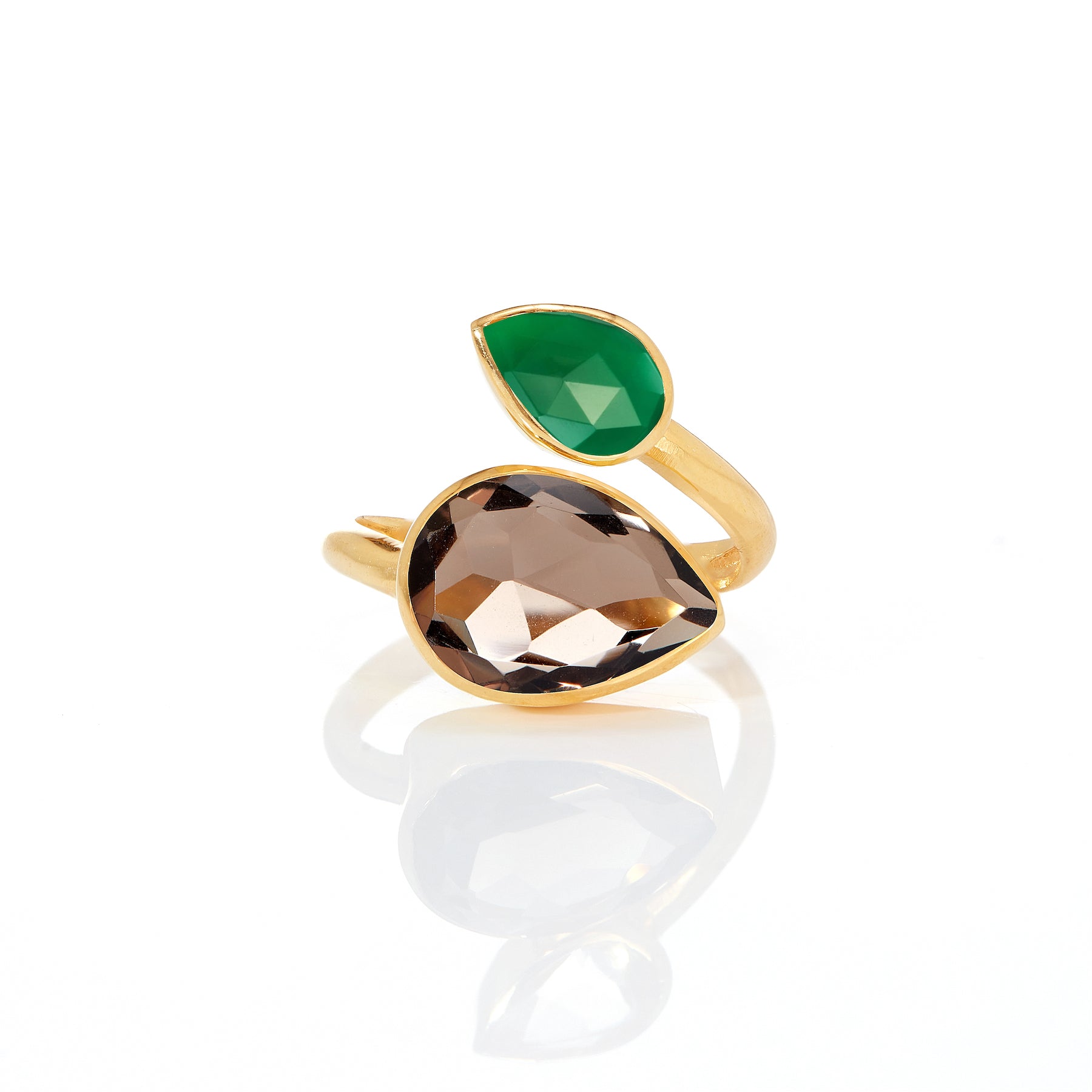 Twist Ring in Smoky Quartz & Green Onyx in Green Onyx, gold plated, handcrafted gemstone rings Singapore