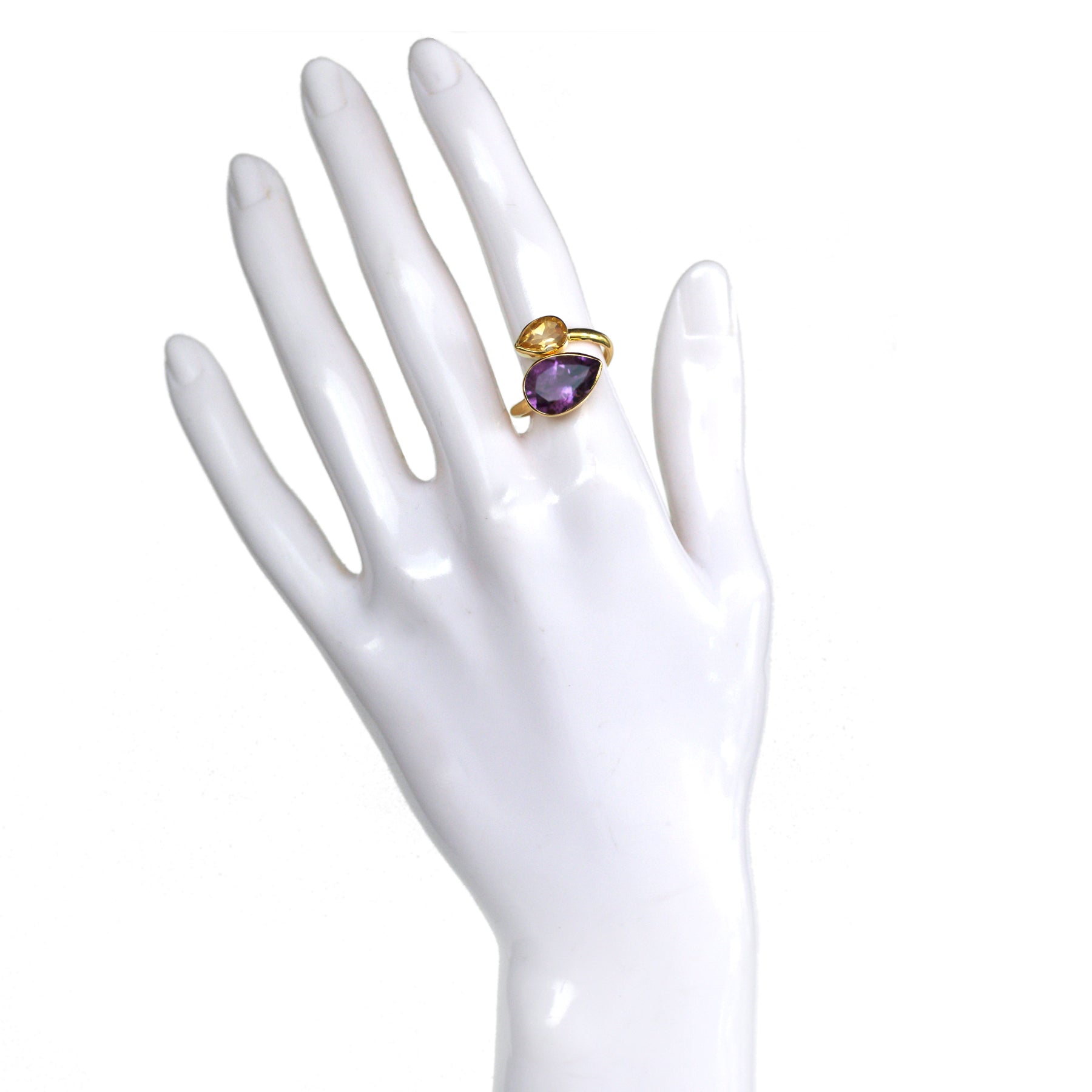 Twist Ring in Amethyst & Citrine in Amethyst, gold plated, handcrafted gemstone rings Singapore