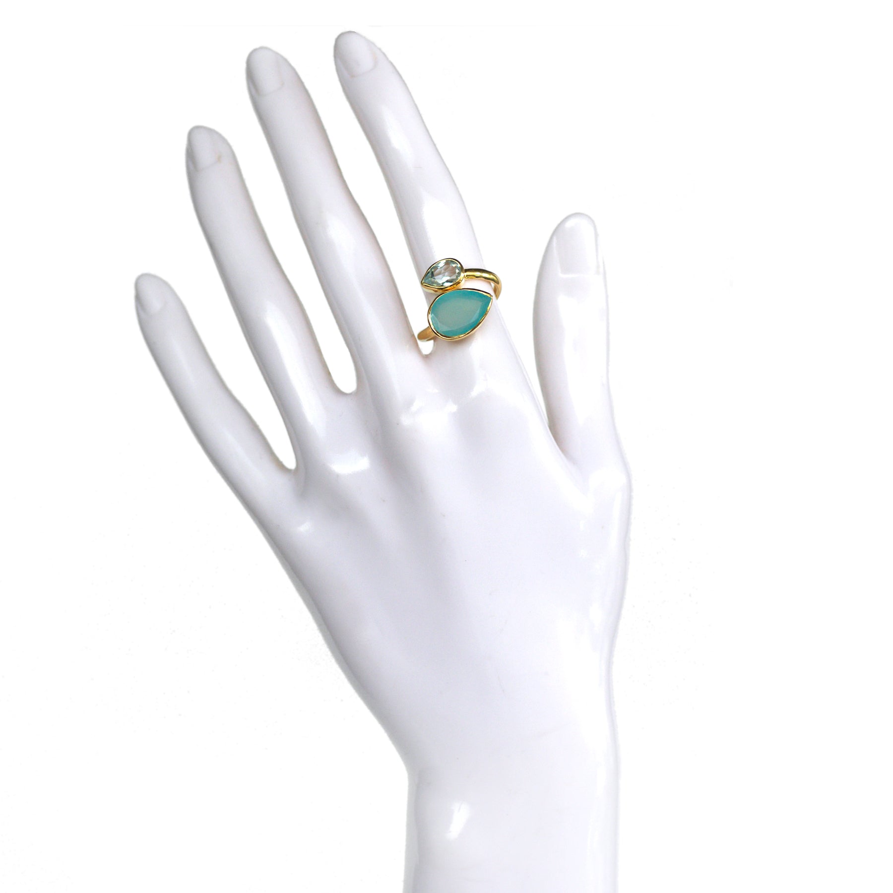 Twist Ring in Aqua Chalcedony & Blue Topaz in Aqua Chalcedony, gold plated, handcrafted gemstone rings Singapore