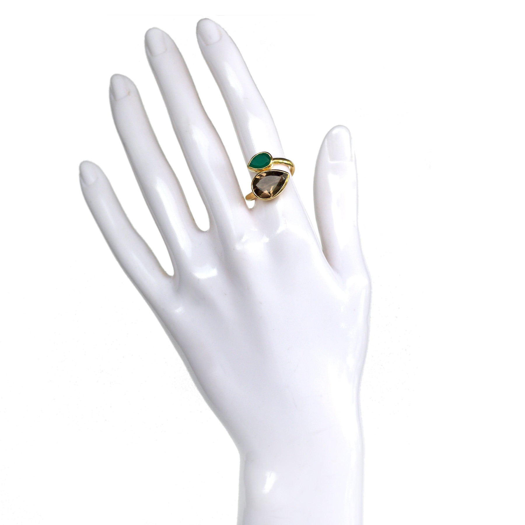 Twist Ring in Smoky Quartz & Green Onyx in Green Onyx, gold plated, handcrafted gemstone rings Singapore