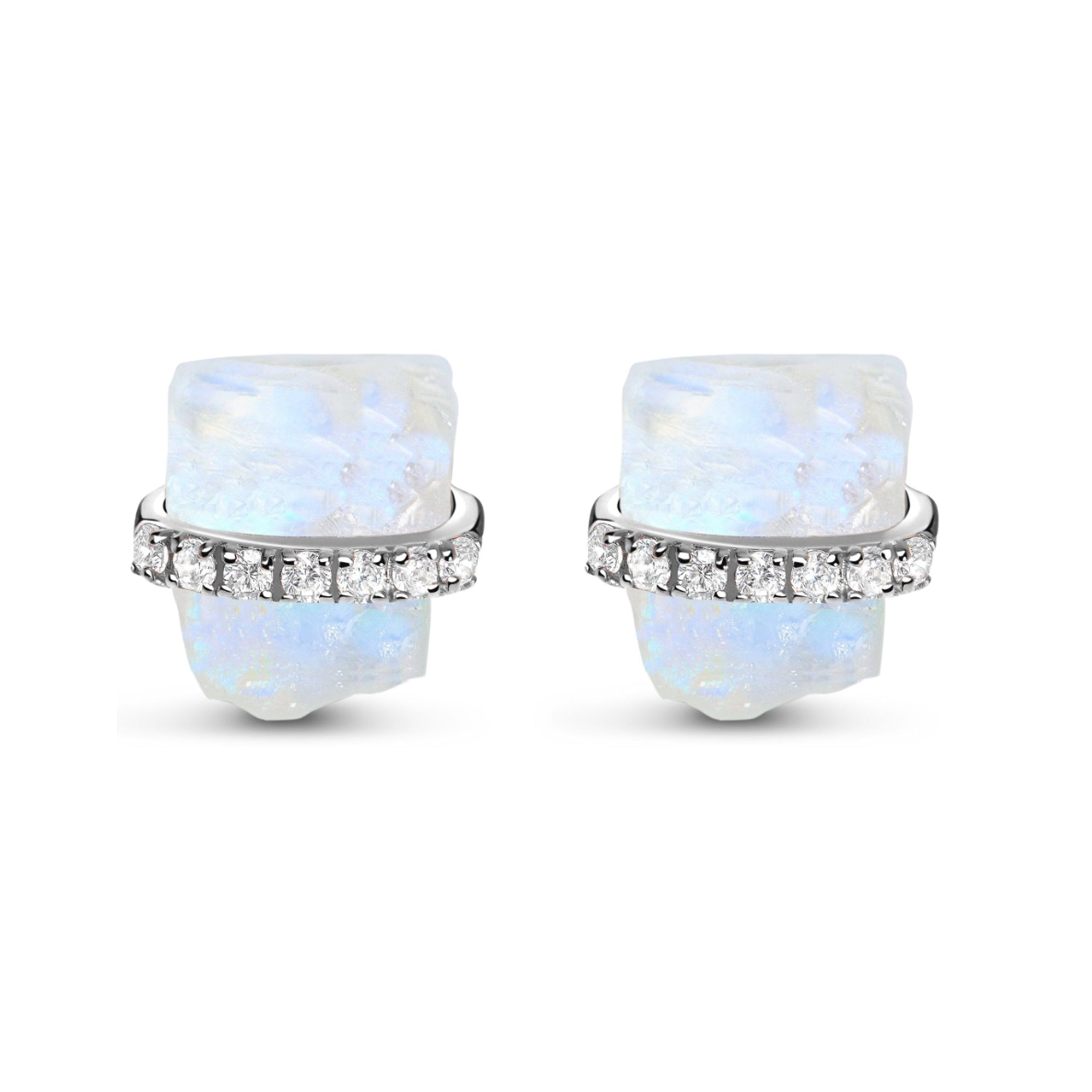 Desde Da Luna Modern Earrings in Moonstone, gold plated, handcrafted gemstone earrings Singapore