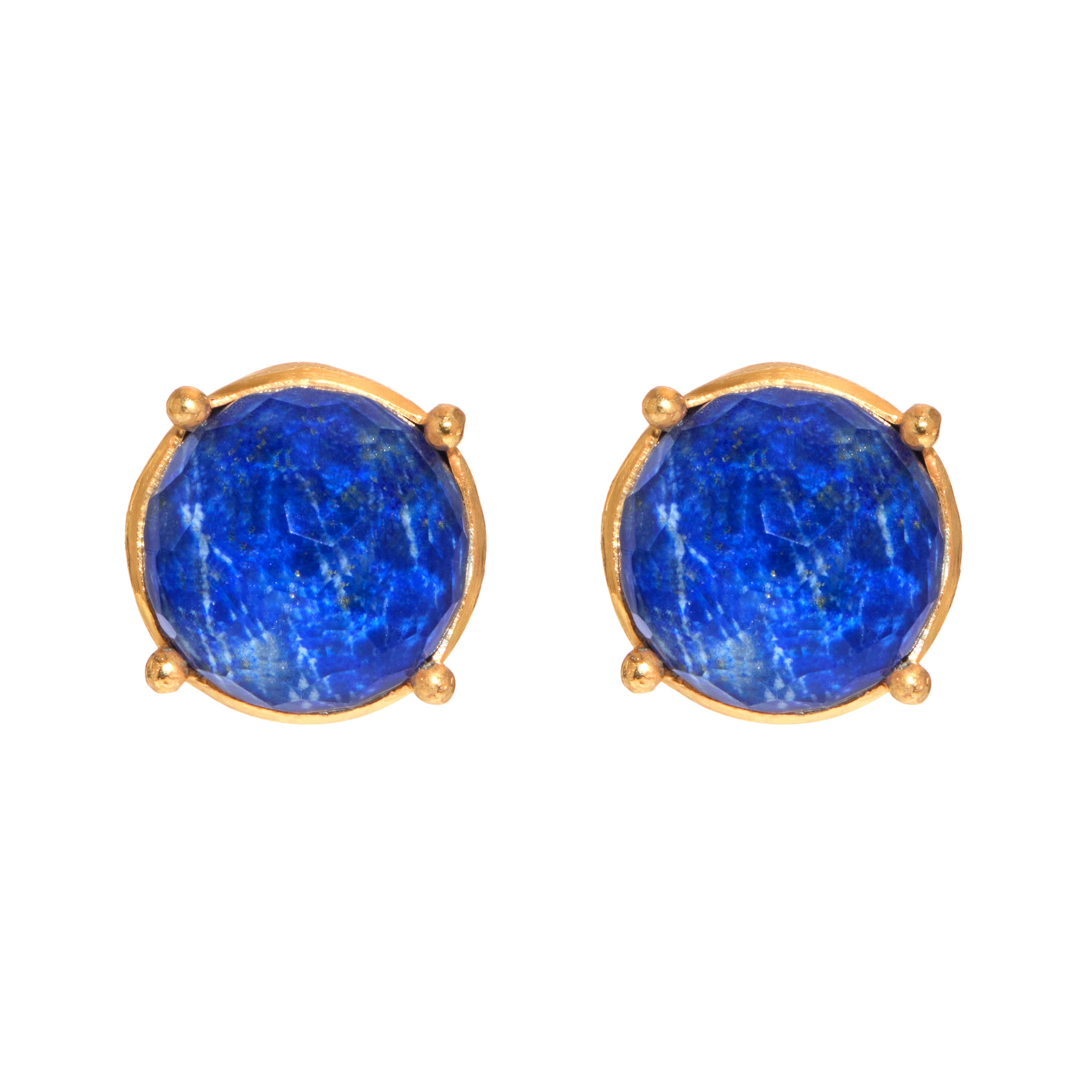Gumdrop Studs in Lapis Lazuli in Lapis Lazuli, gold plated, handcrafted gemstone earrings Singapore