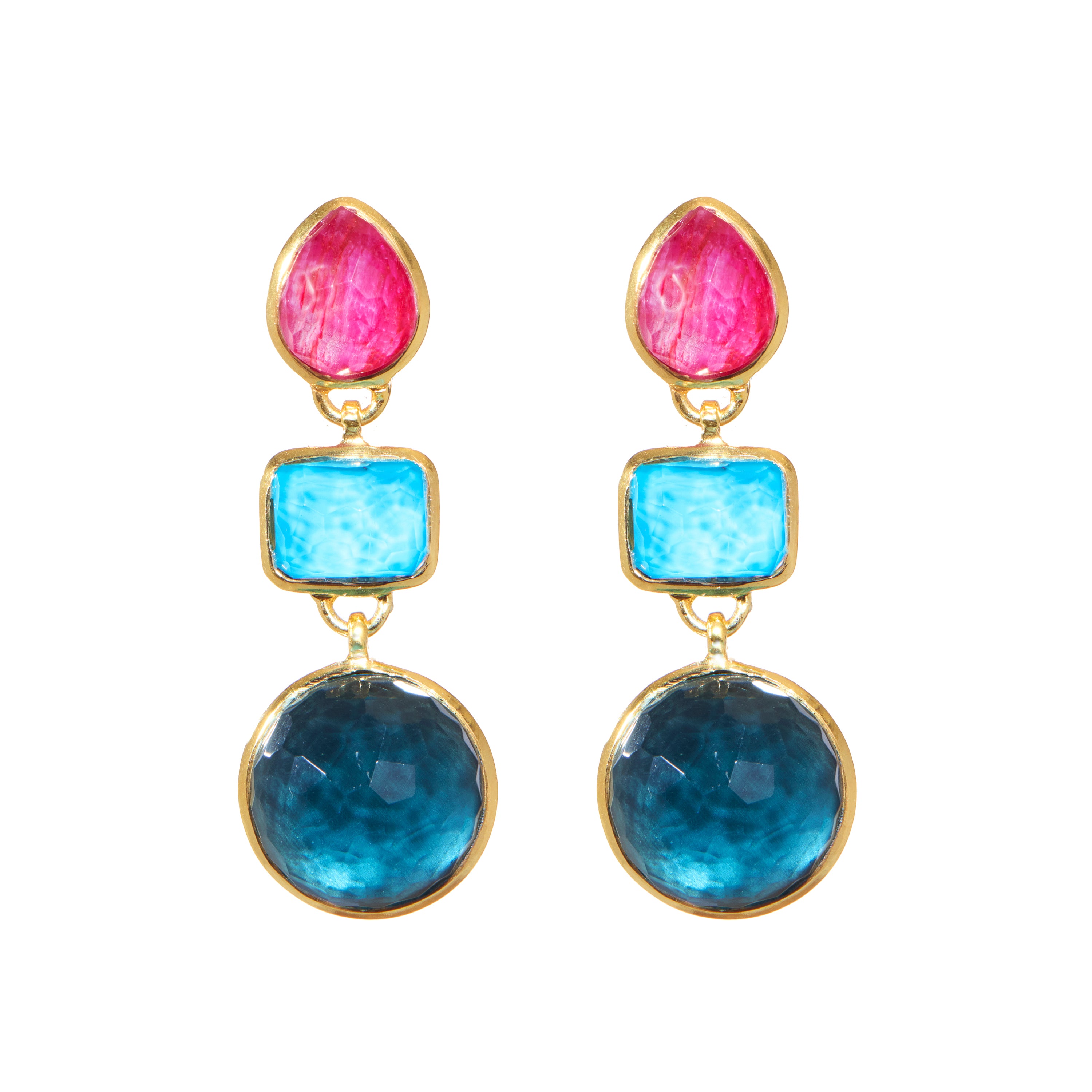 Gumdrop Trio Earrings in Ruby, Turquoise & Hematite