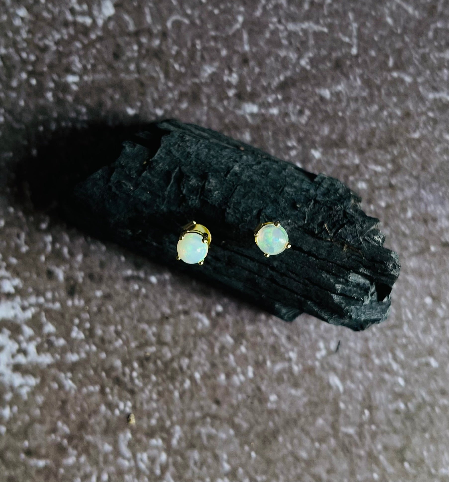 Opal Small Studs in Opal, gold plated, handcrafted gemstone earrings Singapore