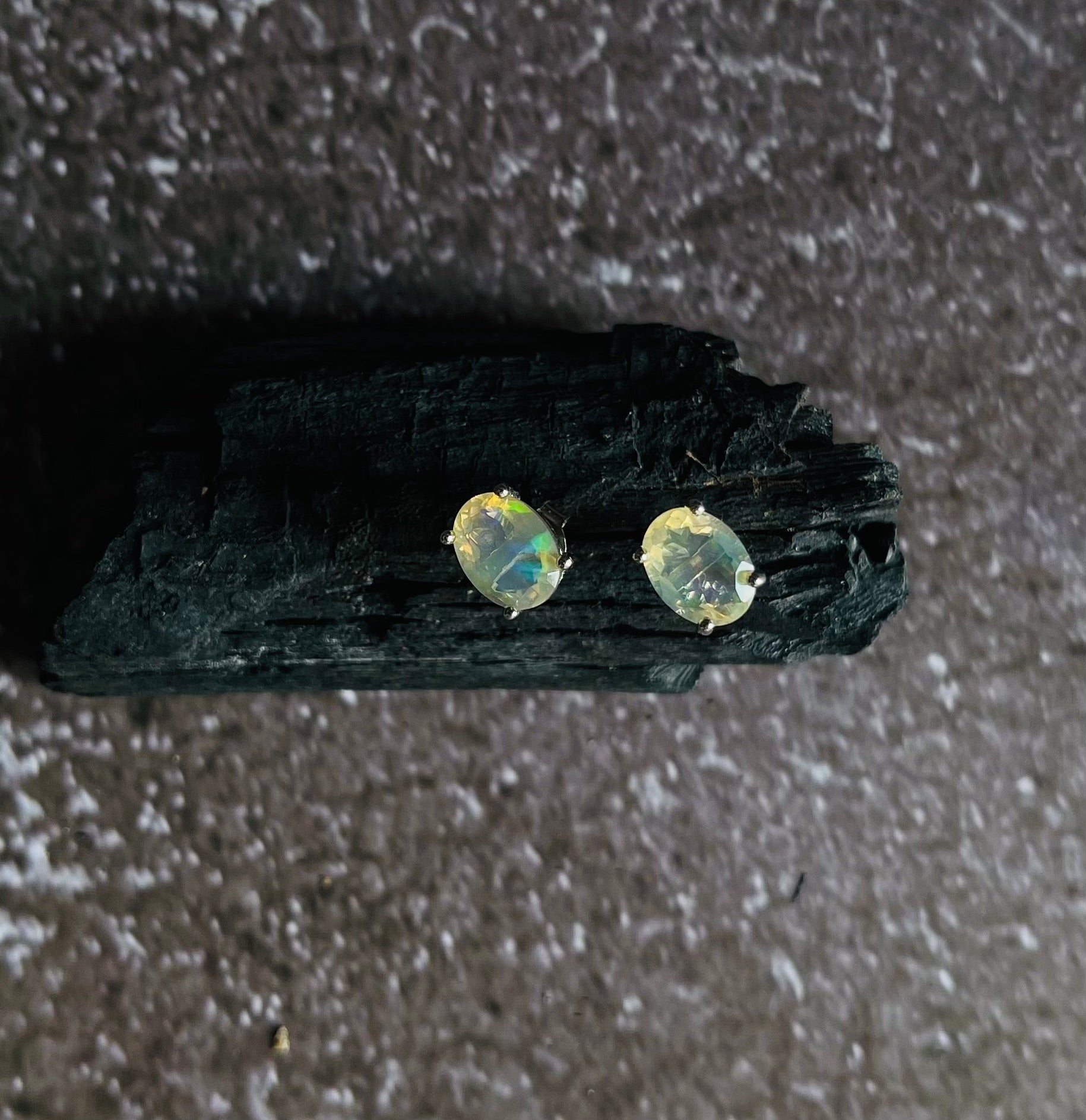 Opal Medium Studs in Opal, gold plated, handcrafted gemstone earrings Singapore