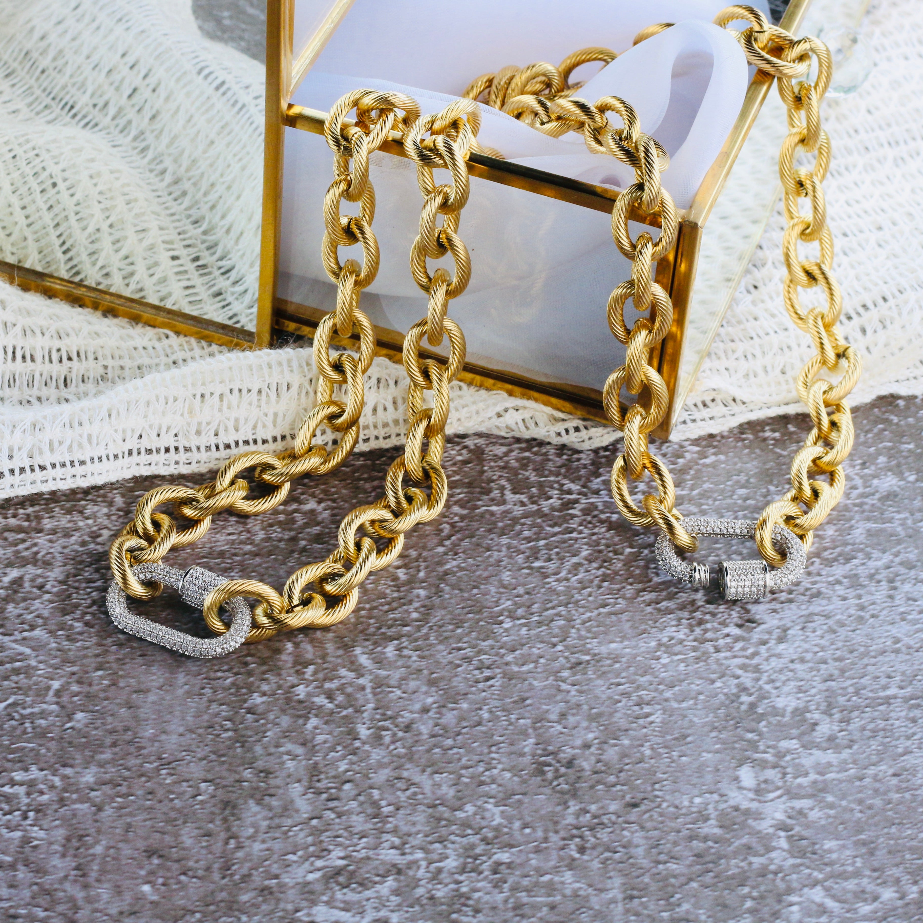 Necklace - DNA Gold with Silver clasp in Zircon, gold plated, handcrafted gemstone necklace Singapore