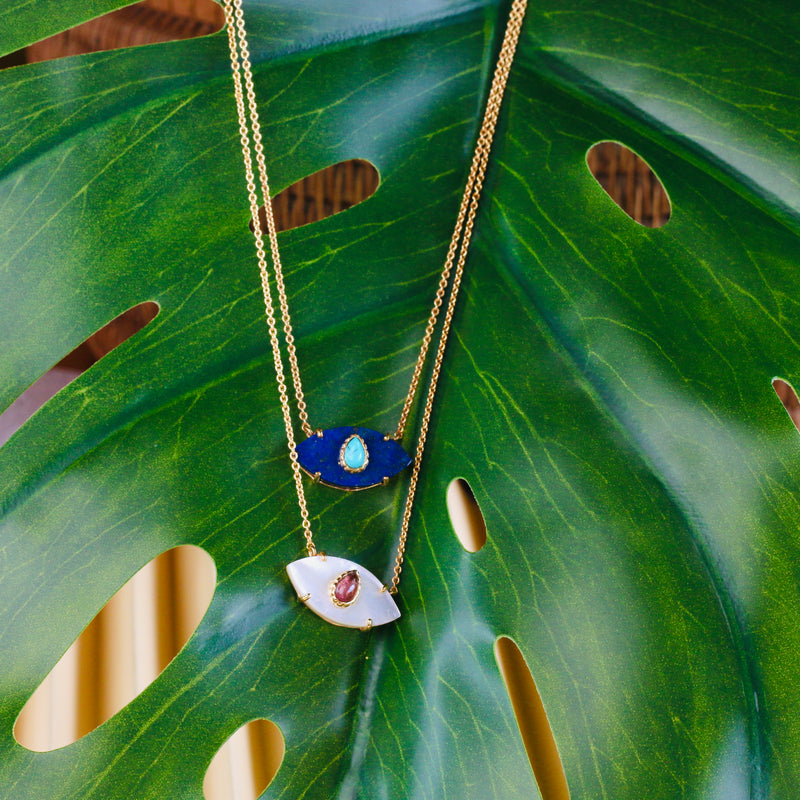 Necklace - Nacre & Ruby Evil Eye