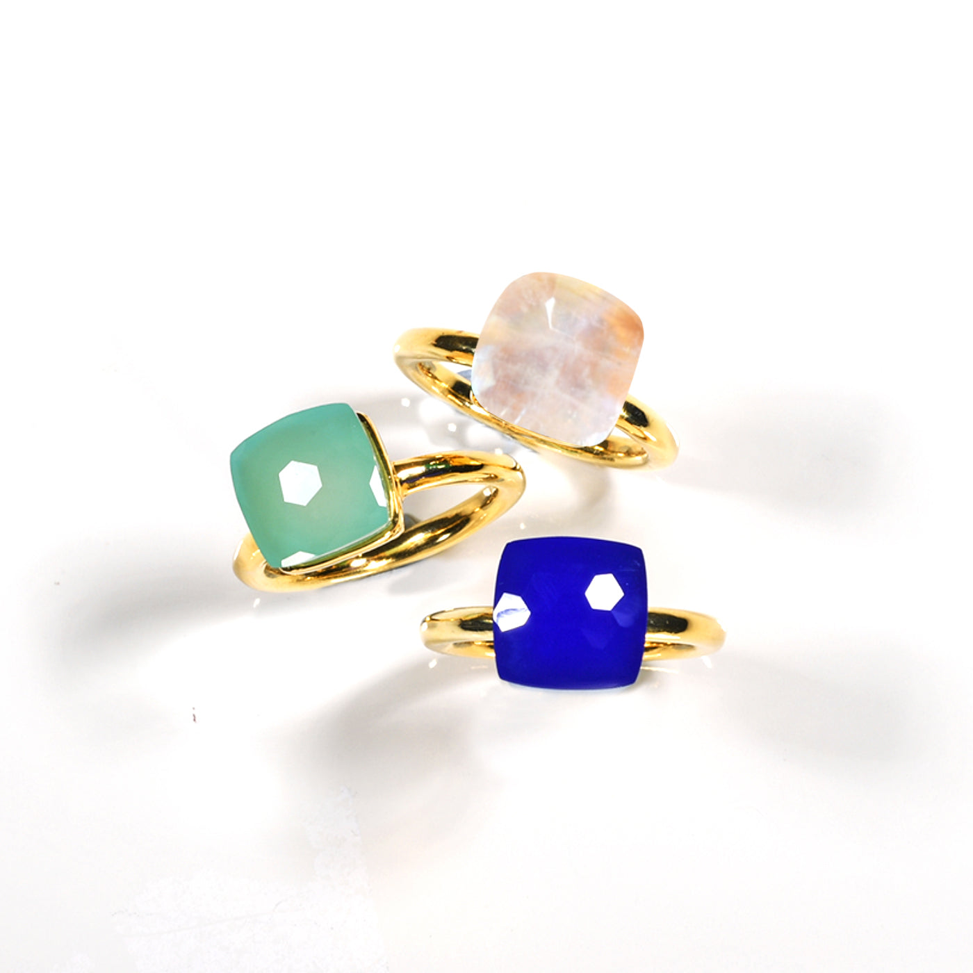 Naked Ring in Blue Chalcedony in Blue Chalcedony, gold plated, handcrafted gemstone rings Singapore