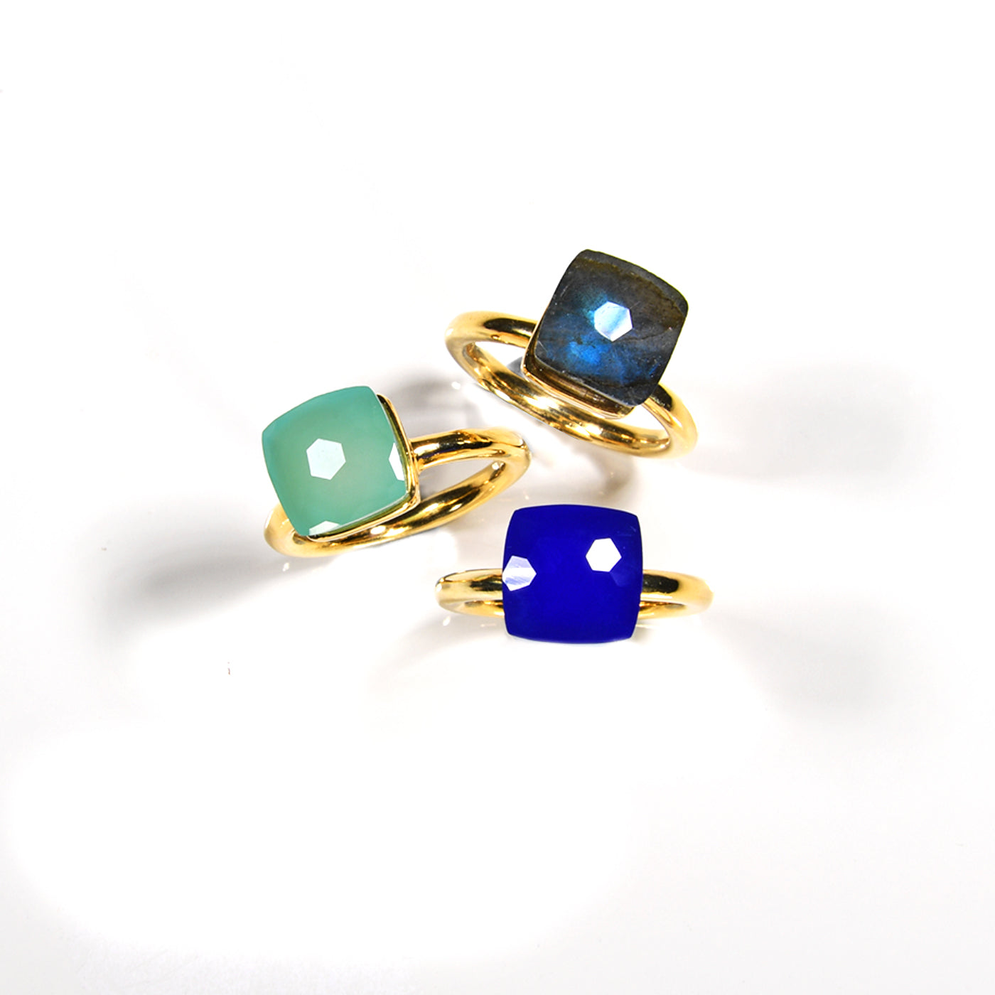 Naked Ring in Blue Chalcedony in Blue Chalcedony, gold plated, handcrafted gemstone rings Singapore