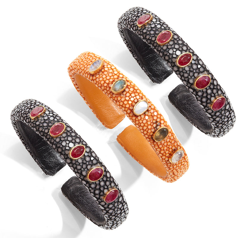 Cuff - Black Studded Stingray