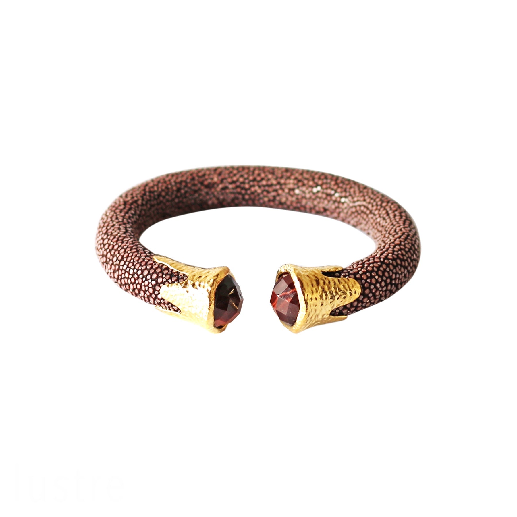 Chocolate Stingray Leather Cuff with Tiger's Eye in Tiger's Eye, gold plated, handcrafted gemstone bracelets Singapore