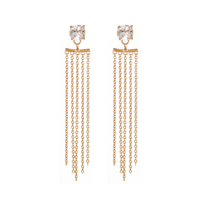 Earrings - White Topaz with Gold Ear Jacket