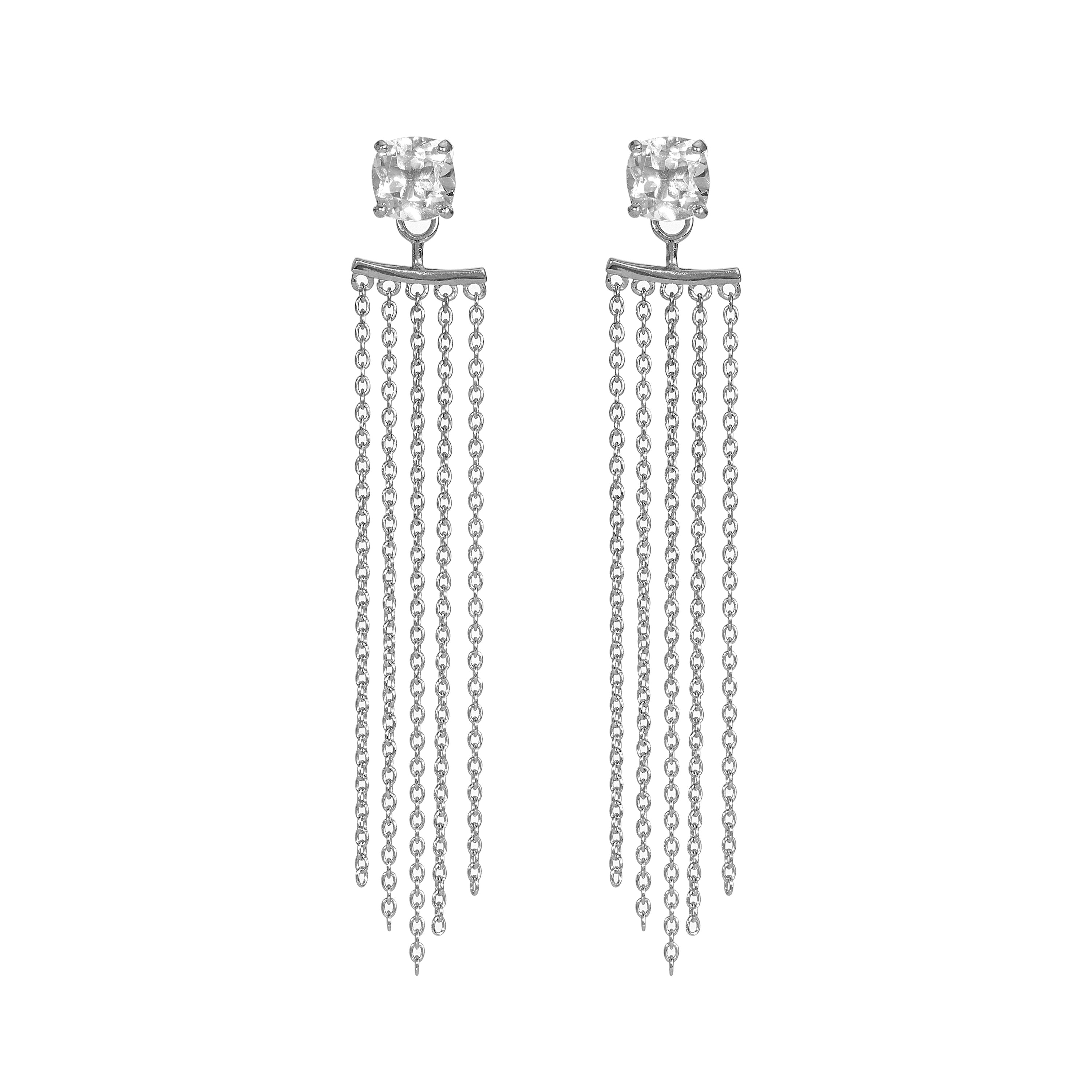 White Topaz with  Ear Jacket Chandeliers in White Topaz, gold plated, handcrafted gemstone earrings Singapore