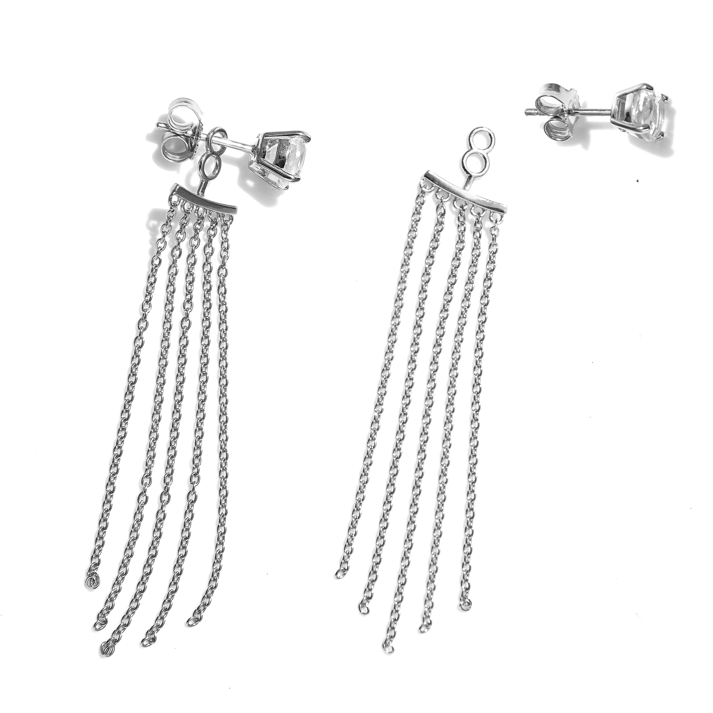 White Topaz with  Ear Jacket Chandeliers in White Topaz, gold plated, handcrafted gemstone earrings Singapore