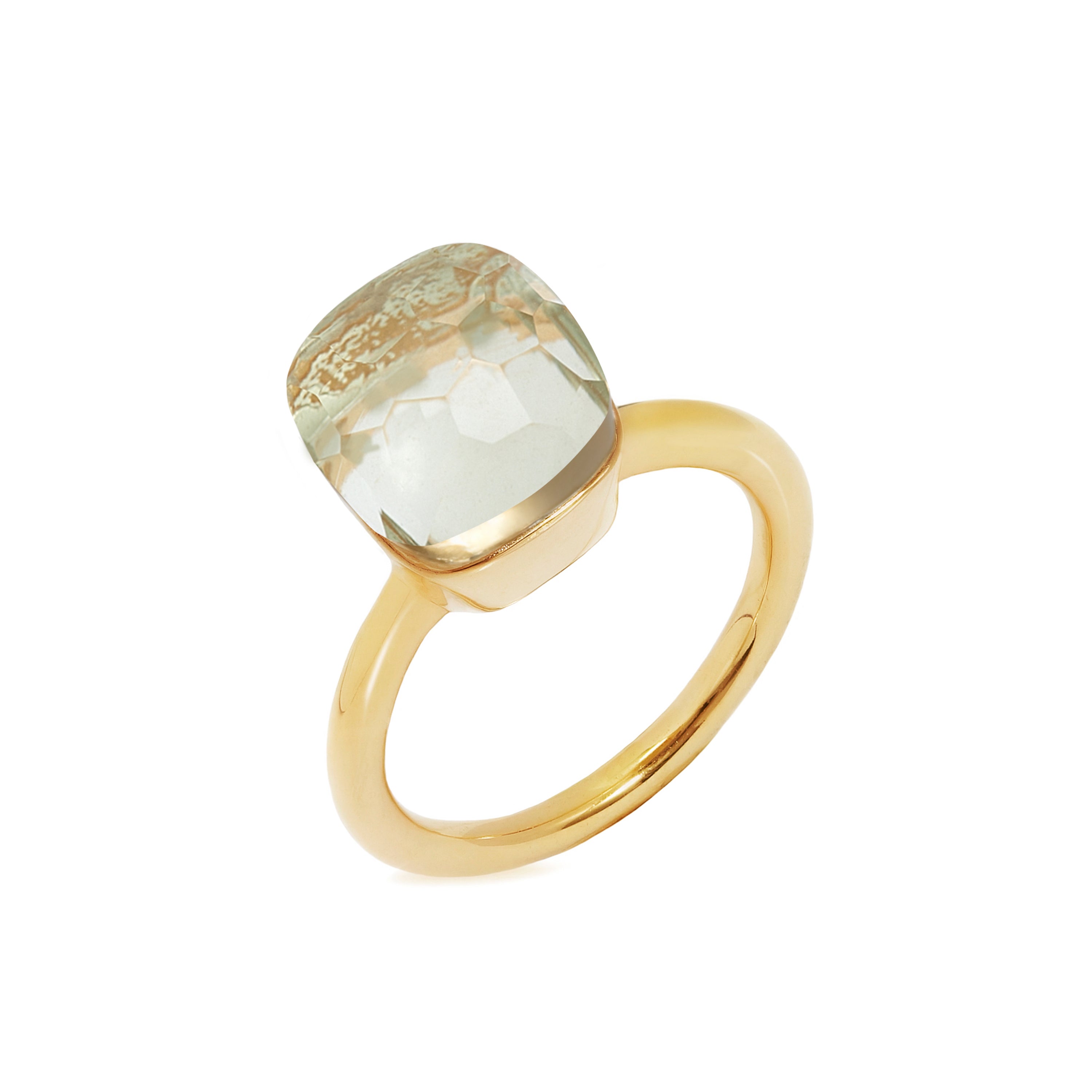 Naked Ring in Prasiolite in Prasiolite, gold plated, handcrafted gemstone rings Singapore