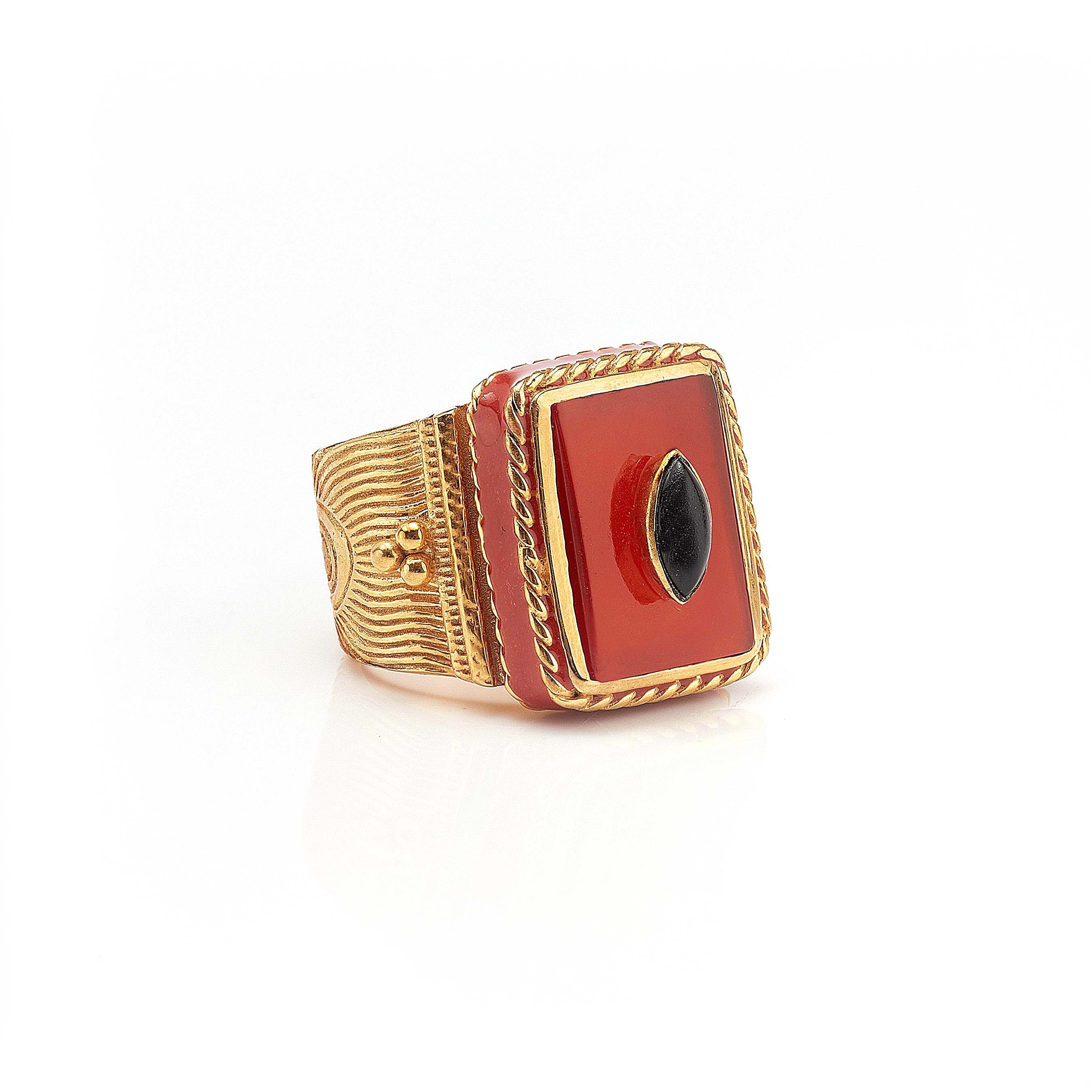 Shanti Rectangle Ring in Carnelian in Carnelian, gold plated, handcrafted gemstone rings Singapore