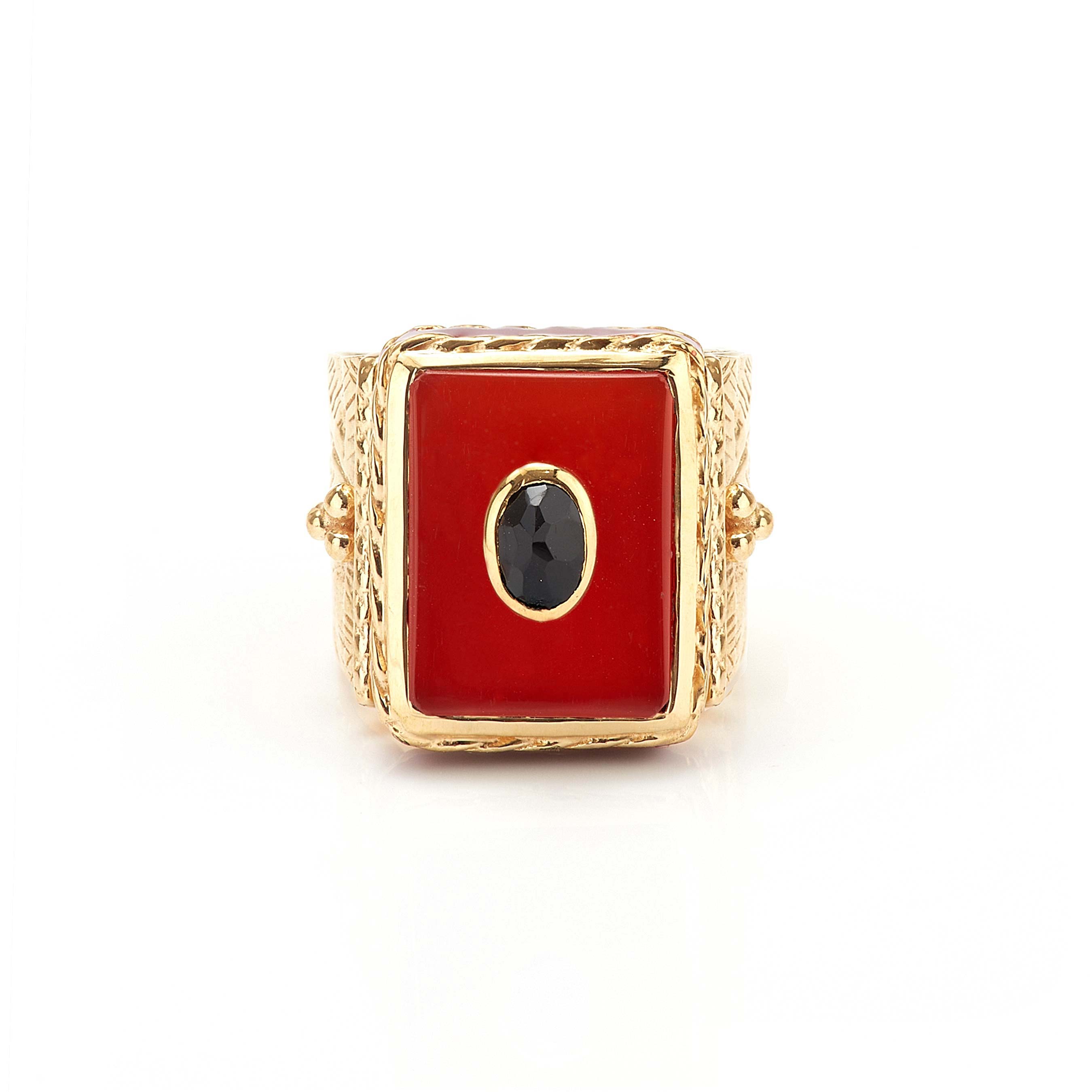 Shanti Rectangle Ring in Carnelian in Carnelian, gold plated, handcrafted gemstone rings Singapore