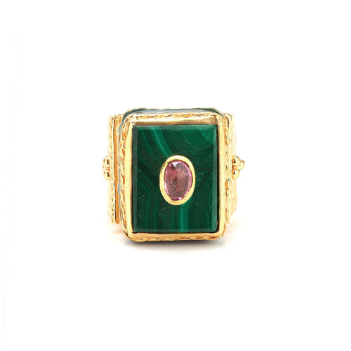 Ring - Solitude -  Shanti in Malachite Rectangle