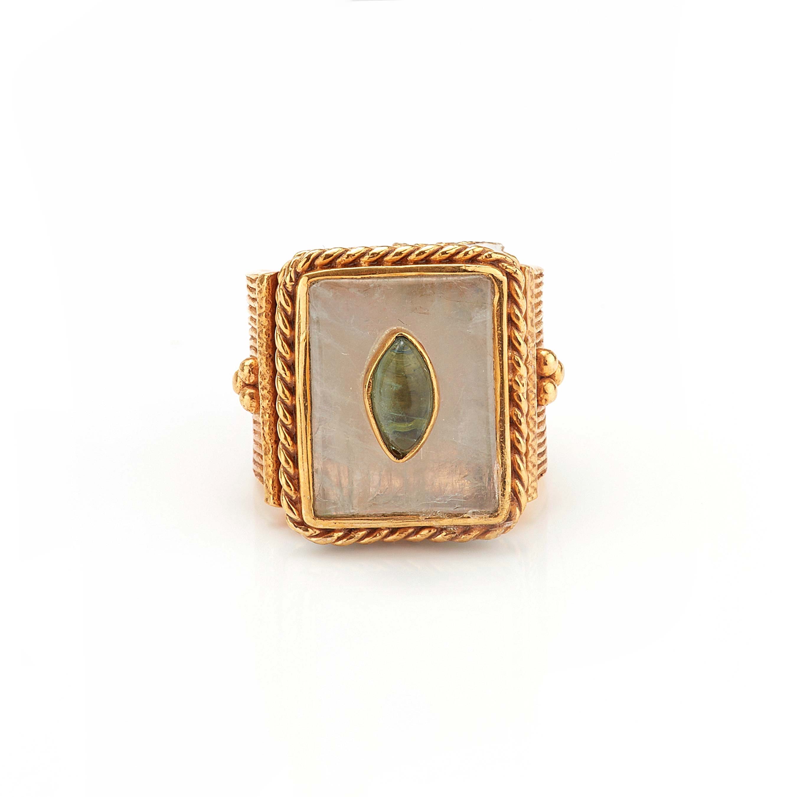 Shanti Rectangle Ring in Moonstone in Moonstone, gold plated, handcrafted gemstone rings Singapore