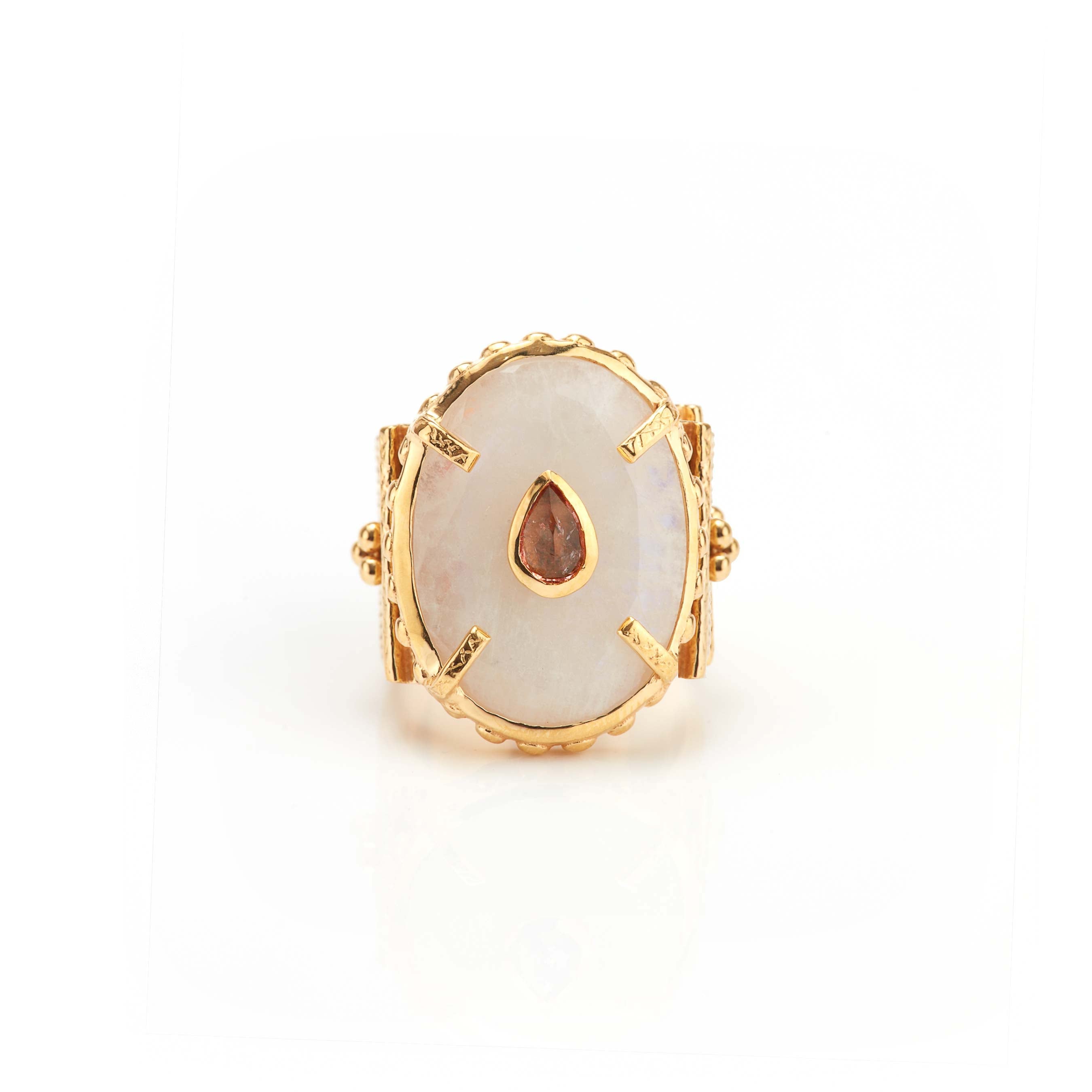 Shanti Oval Ring in Moonstone in Moonstone, gold plated, handcrafted gemstone rings Singapore