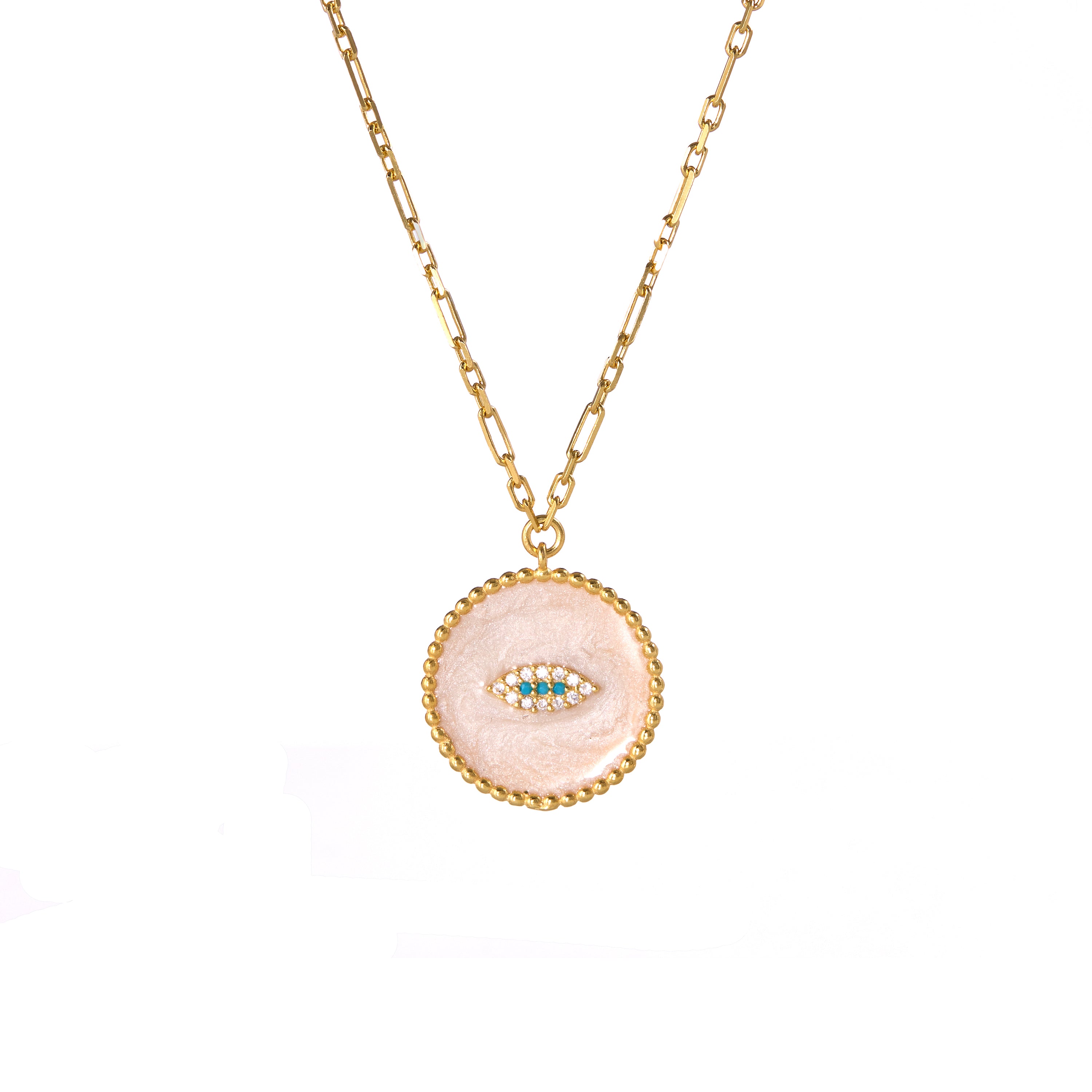 Talisman in White Enamel, gold plated, handcrafted gemstone necklace Singapore