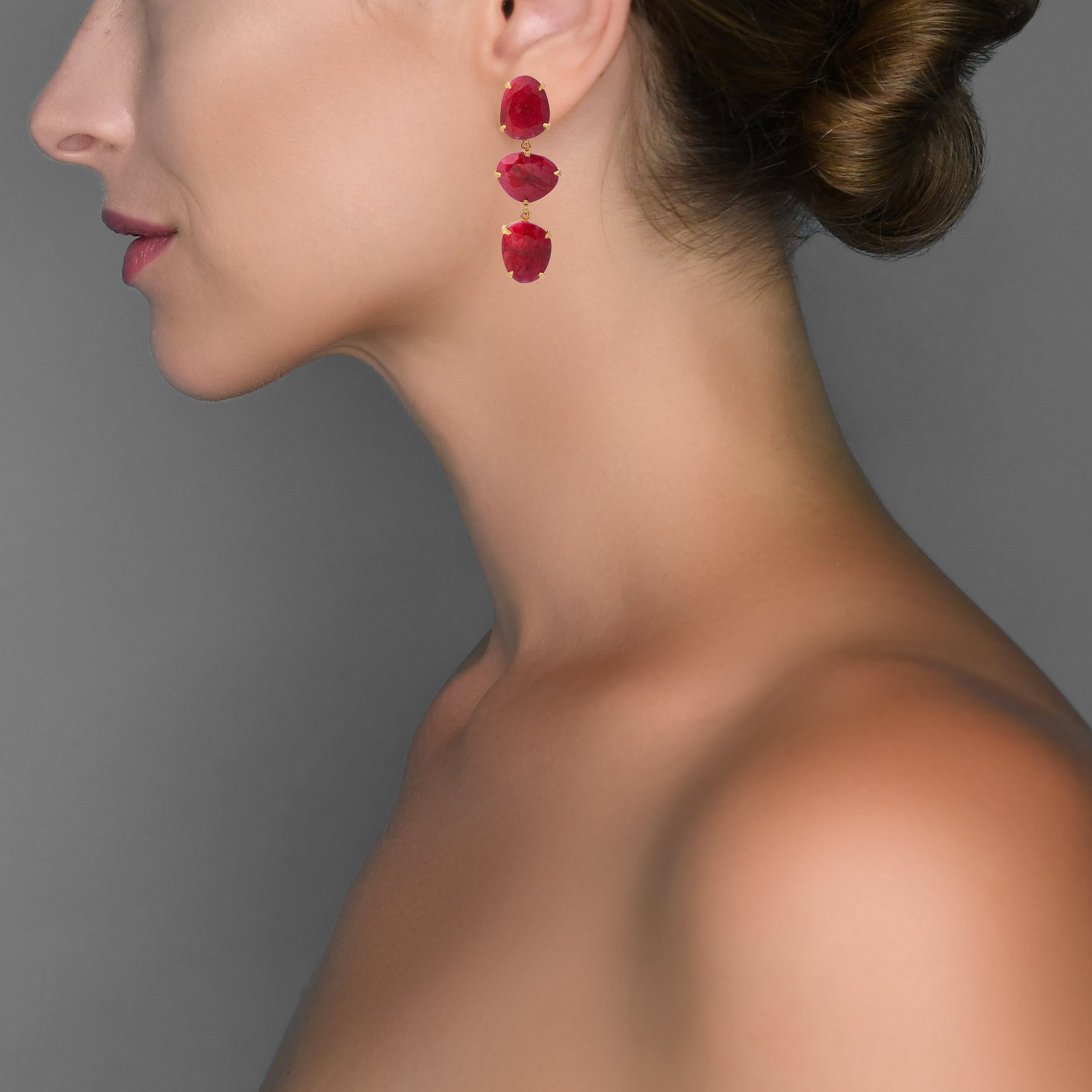 Ruby Trio Drop Earrings