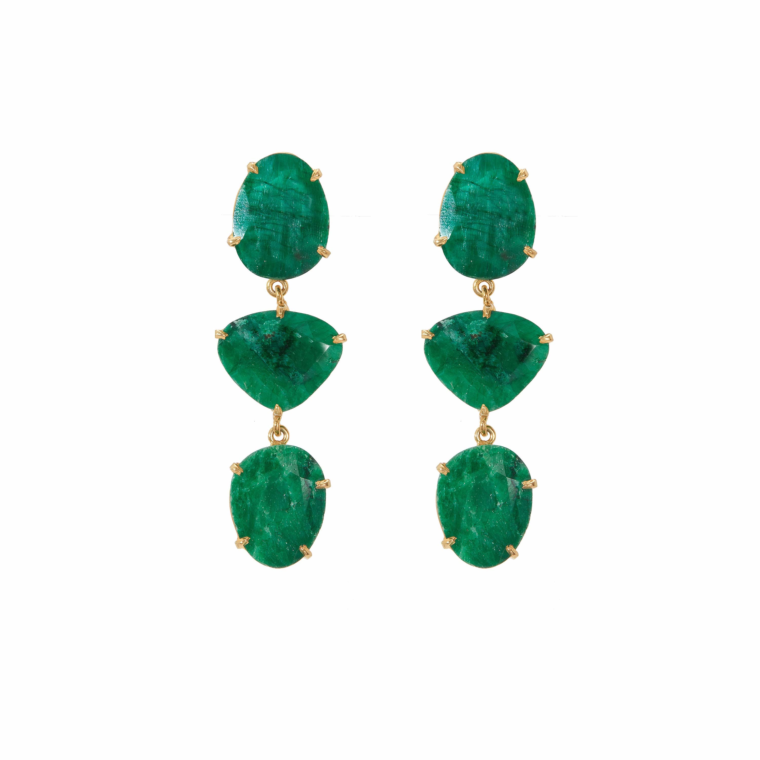 Emerald Green Trio Drop Earrings