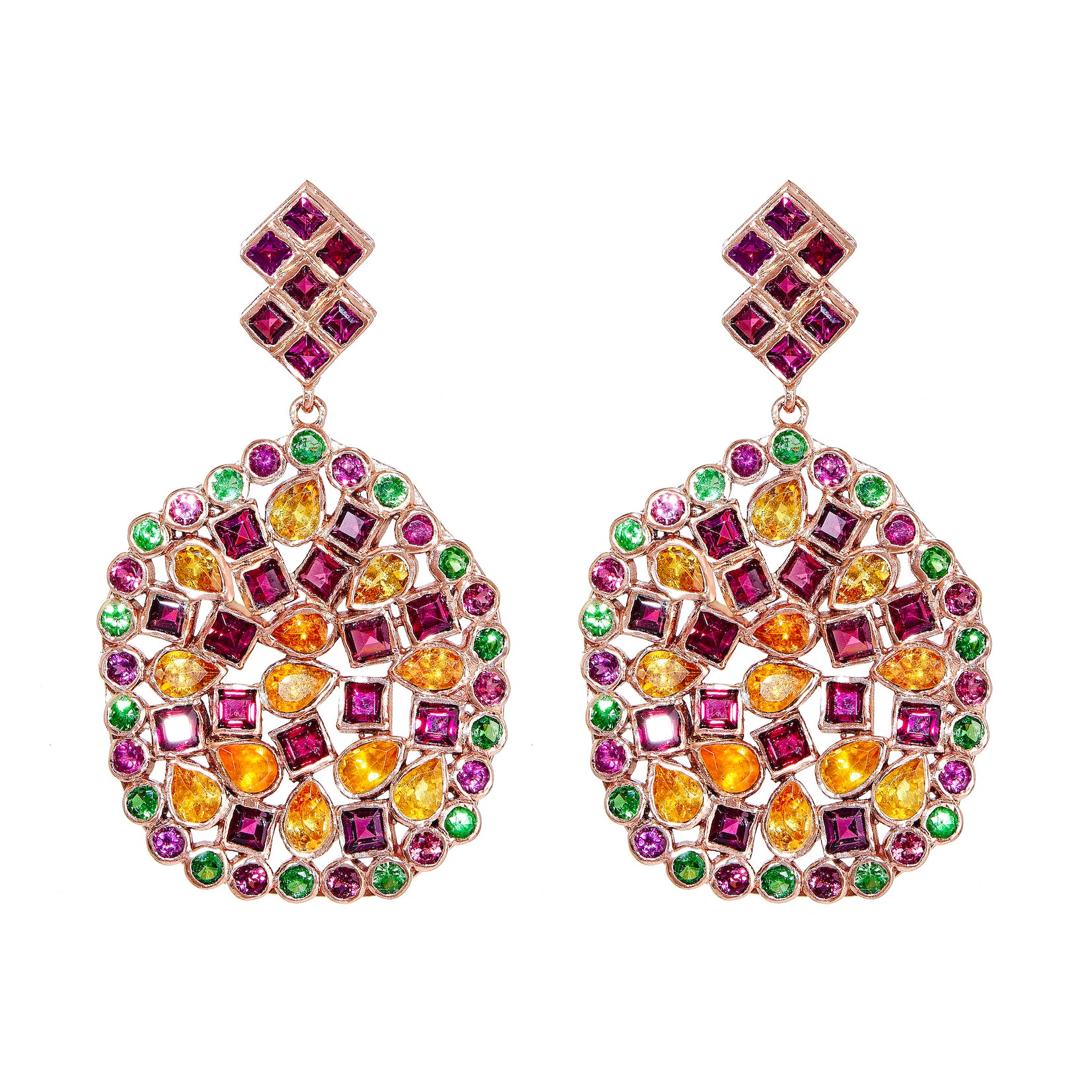 Free Form Multi Garnet Earrings