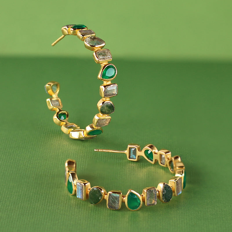 Earrings -  Mixed Hoops in Greens