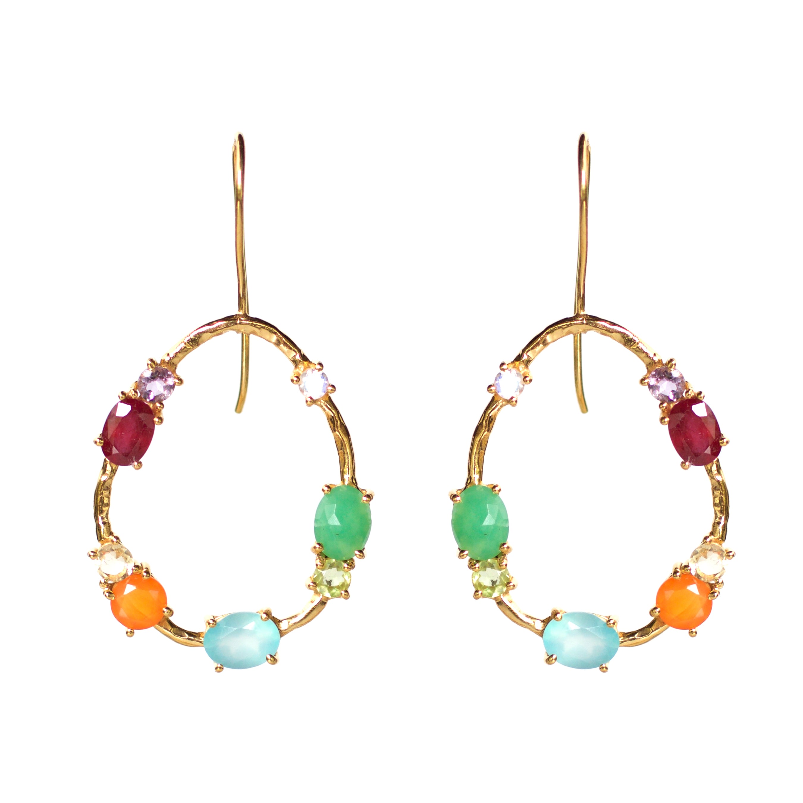 Calypso Medley Earrings in Multi Gem, gold plated, handcrafted gemstone earrings Singapore