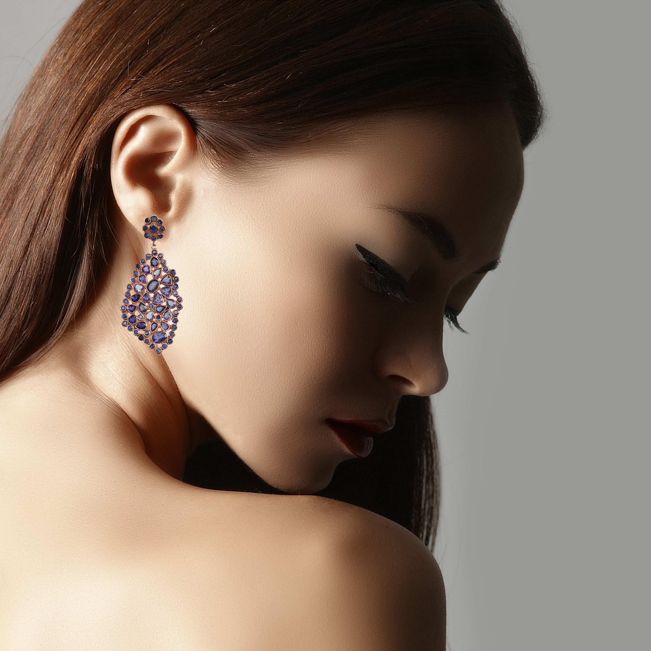 Free Form Tanzanite and Sapphire Earrings