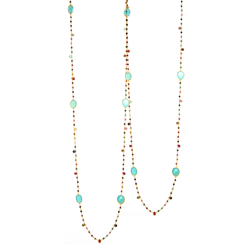 Necklace - Blue Chalcedony & Tourmaline Beads
