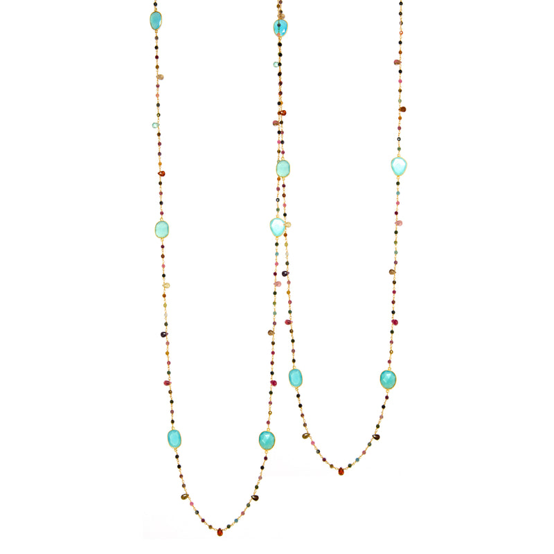 Necklace - Blue Chalcedony & Tourmaline Beads