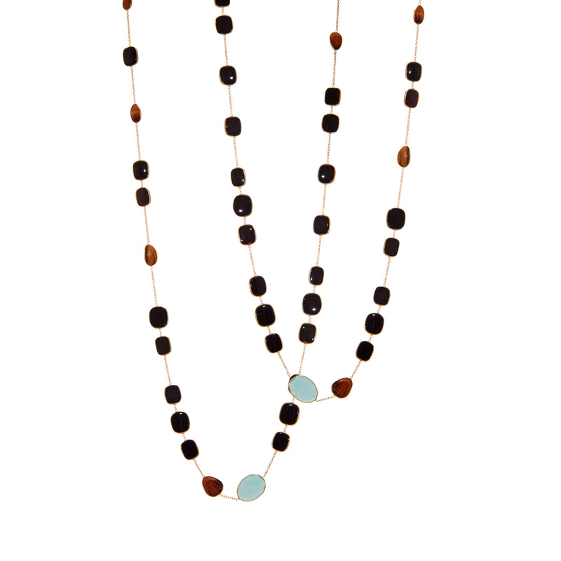 Necklace - Black Onyx, Blue Chalcedony & Tiger's Eye