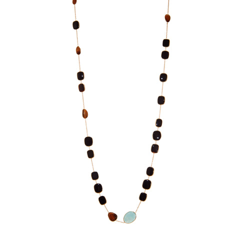 Necklace - Black Onyx, Blue Chalcedony & Tiger's Eye