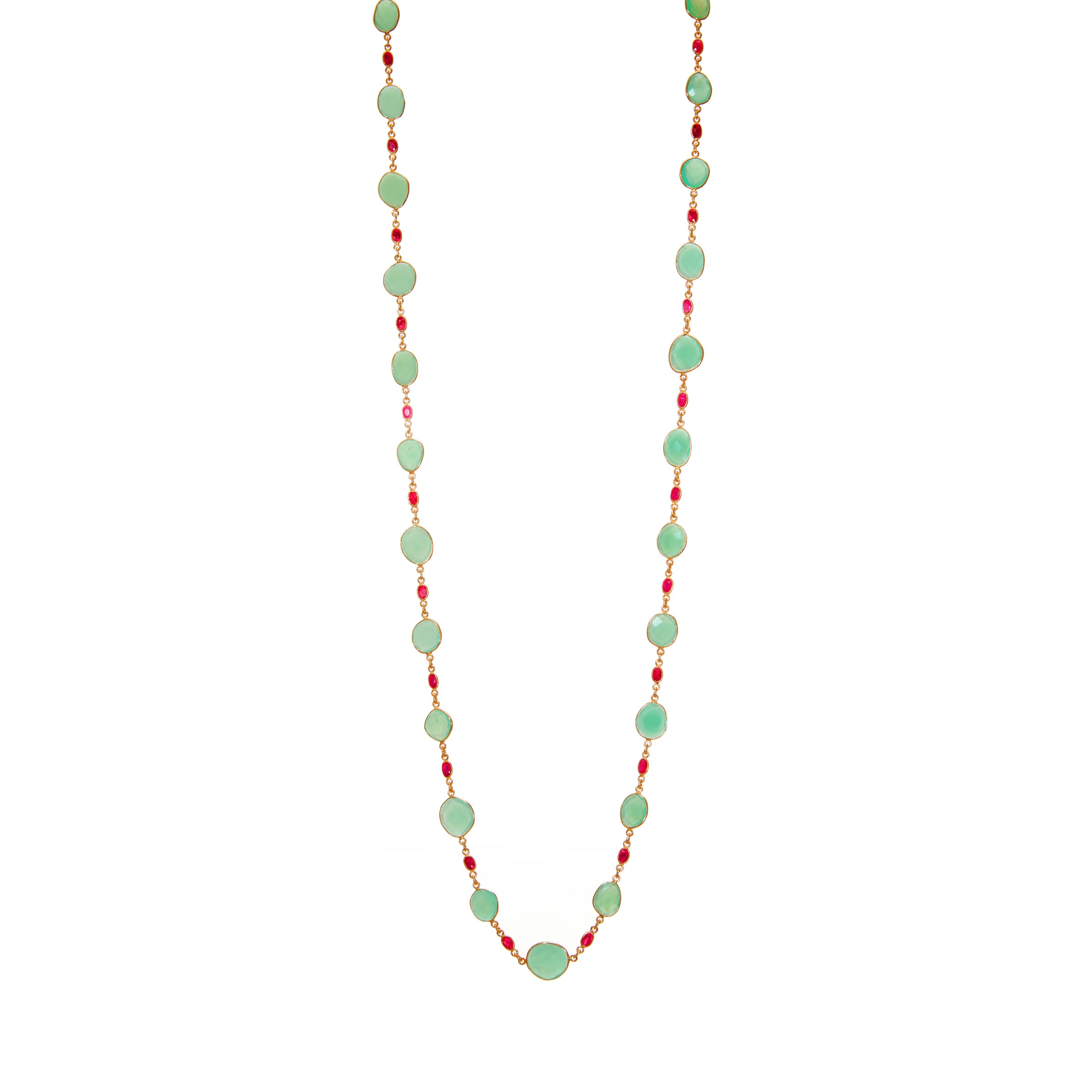 Necklace in Chalcedony & Ruby