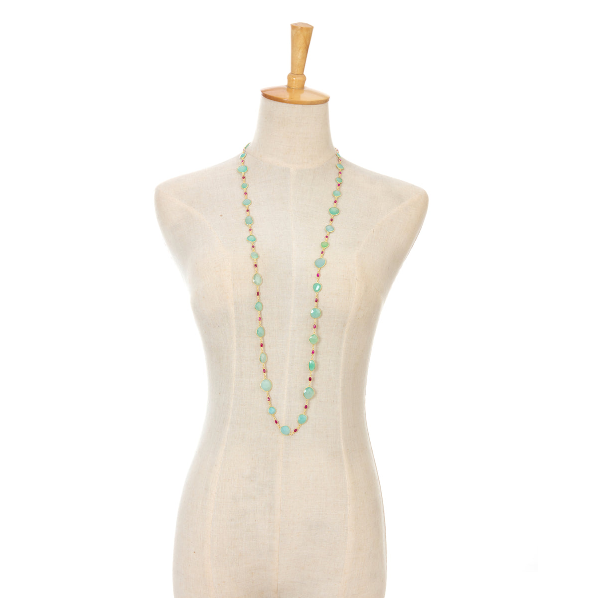 Necklace in Chalcedony & Ruby in Aqua Chalcedony, gold plated, handcrafted gemstone necklace Singapore