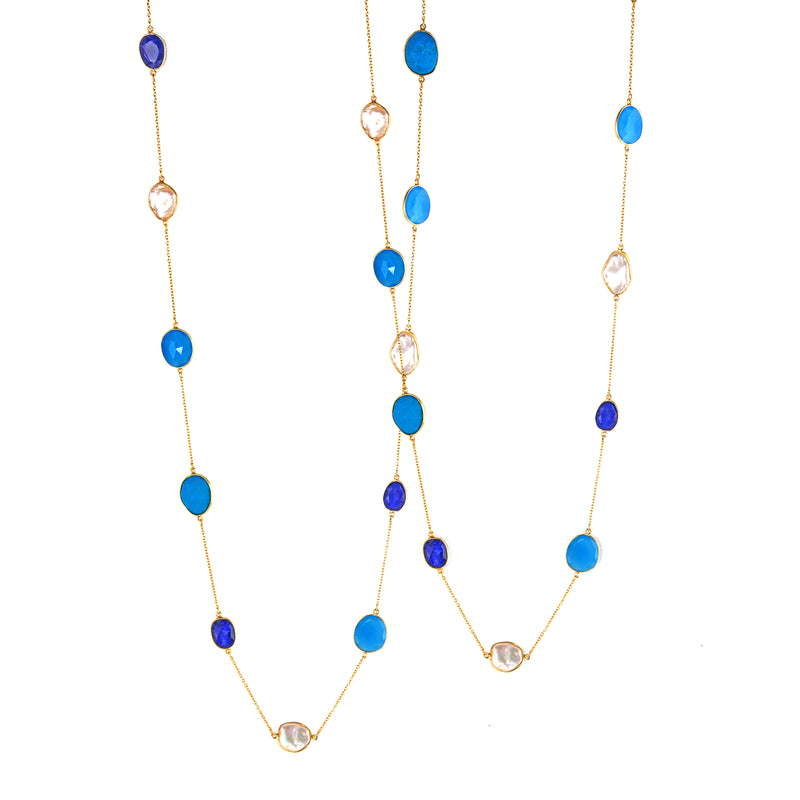 Necklace - Chalcedony, Lapis Lazuli, Pearl & Turquoise