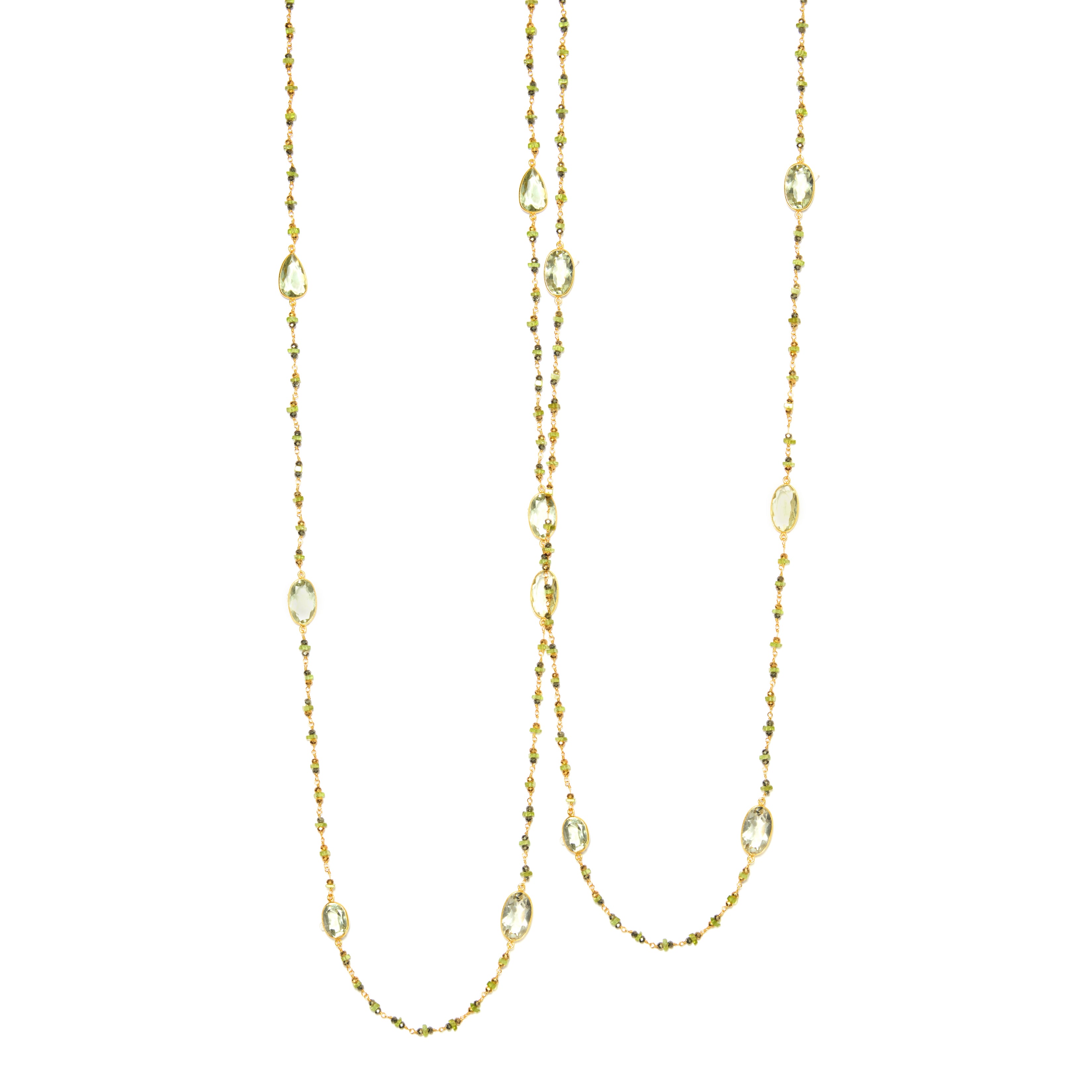 Necklace in Prasiolite & Peridot in Prasiolite, gold plated, handcrafted gemstone necklace Singapore