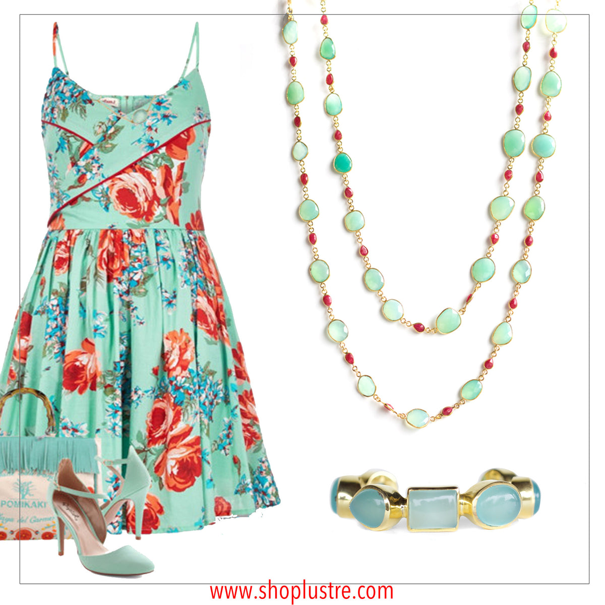 Necklace in Chalcedony & Ruby in Aqua Chalcedony, gold plated, handcrafted gemstone necklace Singapore