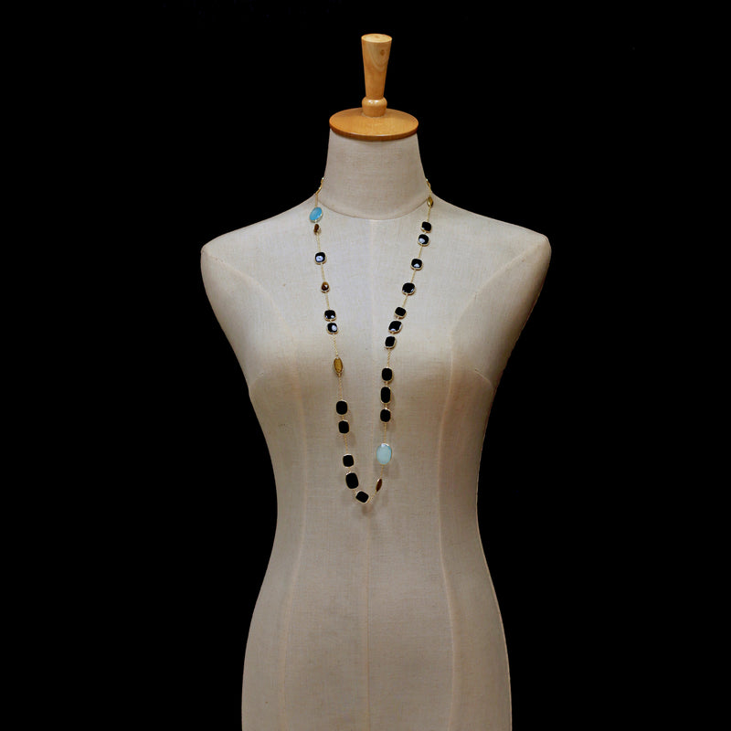 Necklace - Black Onyx, Blue Chalcedony & Tiger's Eye