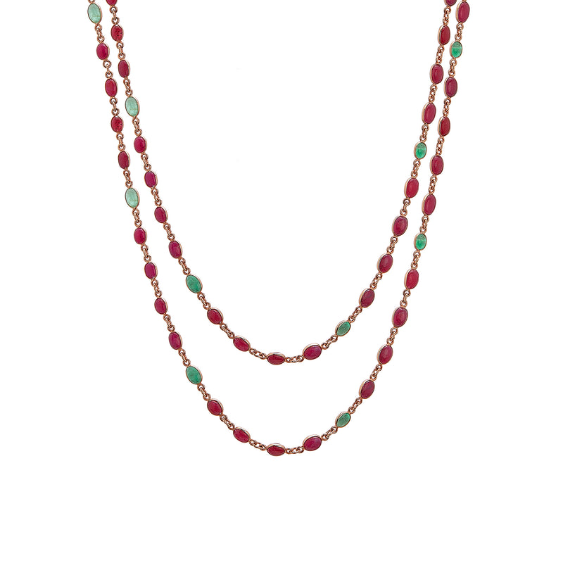 Necklace - Ruby and Emerald Cabochon