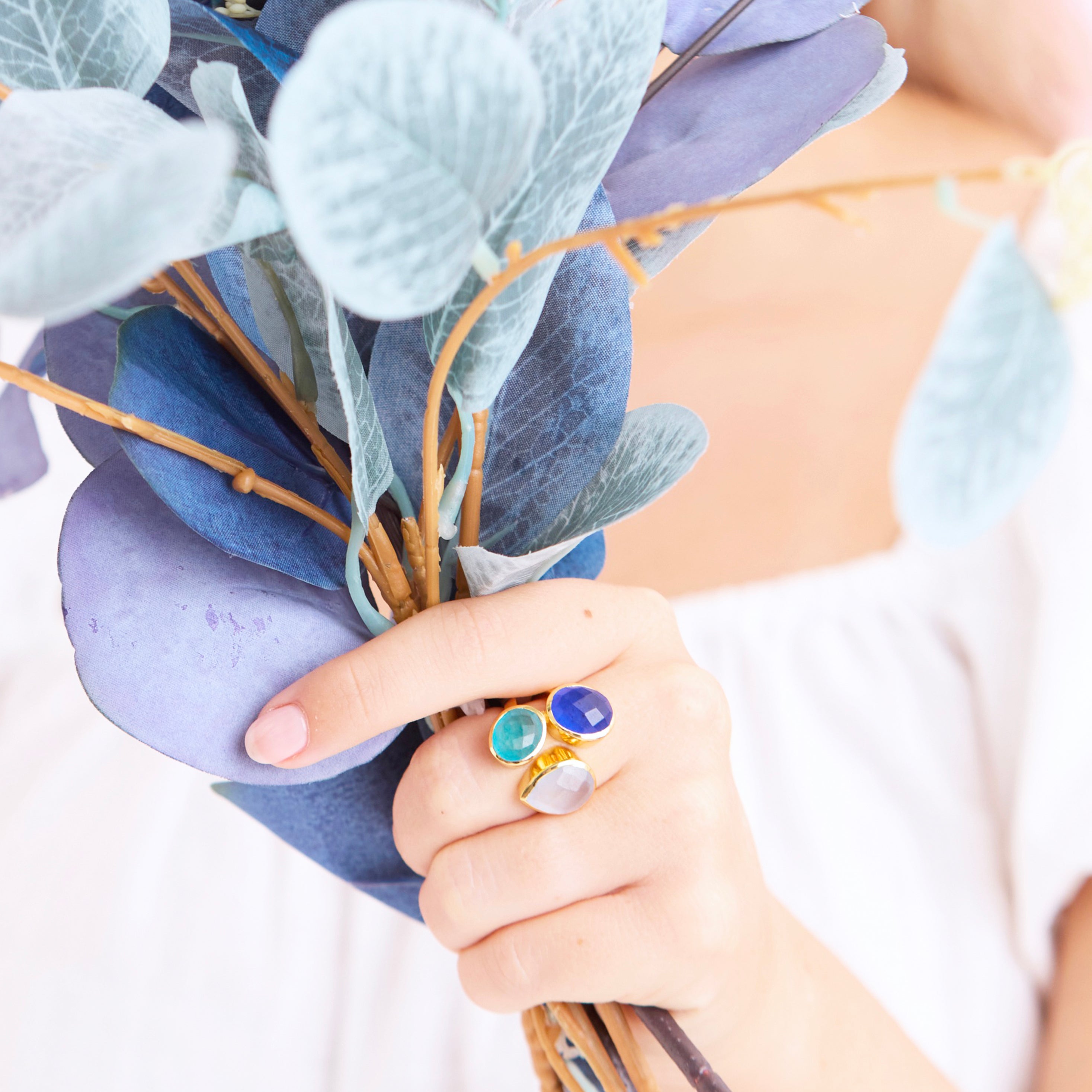 Open Ring in Blues in Jade, gold plated, handcrafted gemstone rings Singapore