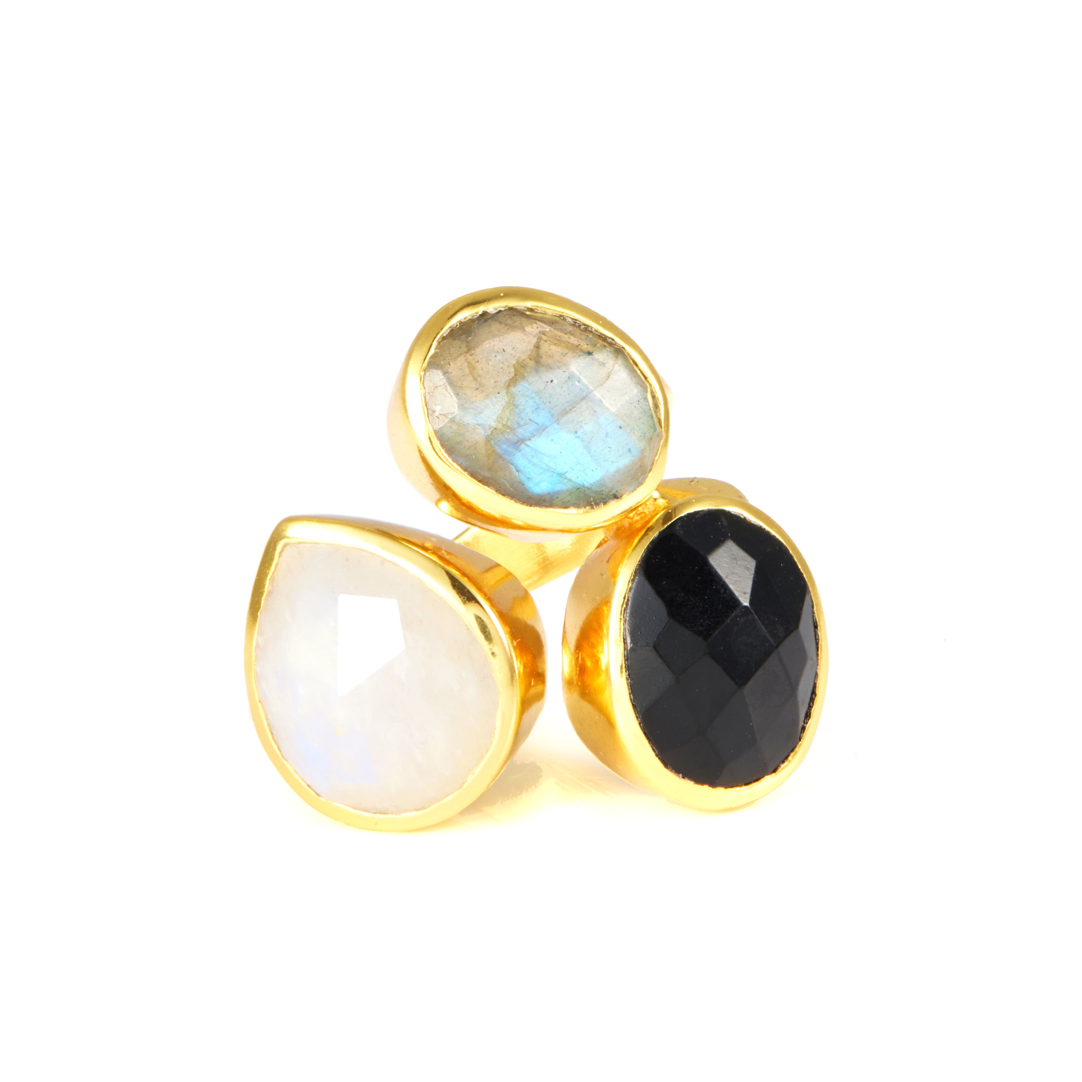 Open Ring in Neutrals in Black Onyx, gold plated, handcrafted gemstone rings Singapore